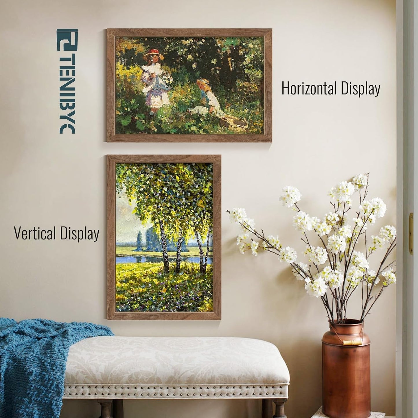 12x18 Frame Set of 4, Brown Grain, Walnut Wood & HD Tempered Glass, 12x18 Poster Picture Frame, Vertical & Horizontal Wall Hanging