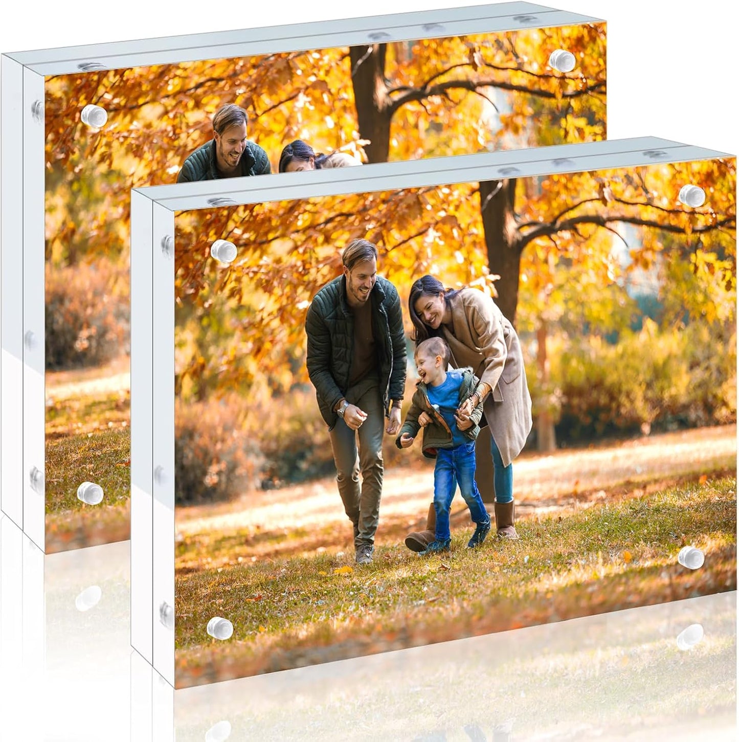 2 Pack 5x7 Acrylic Picture Frames - 20% Thicker Double Sided Magnetic Frame with UV Protection - Freestanding Clear Frameless Display for Tabletops - Modern Photo Frame Set for Home & Office Decor