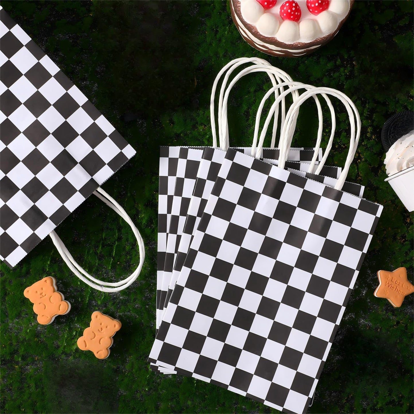 Epakh 16 Pcs Race Car Party Favor Bags, Checkered Flag Treat Bags