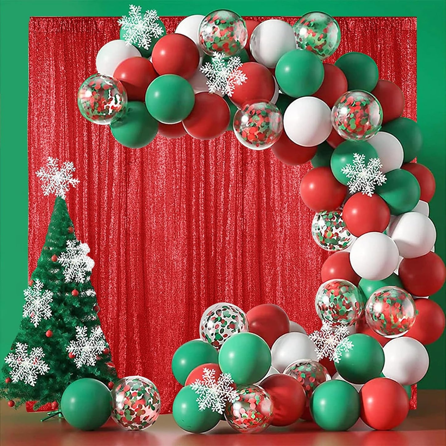 Hahuho Red Sequin Backdrop Curtain, 2PCS 2FTx8FT Glitter Backdrop Curtain for Parties, Christmas, Wedding, Party Decoration（2 Panels, 2FT x 8FT, Red