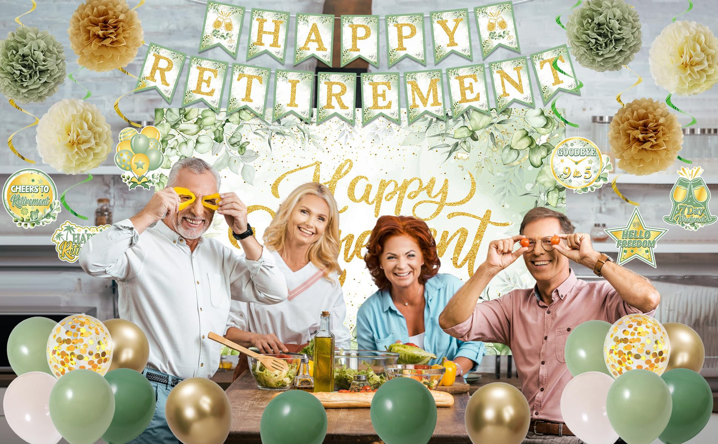 Holkcog Green Retirement Party Decorations Women Men, Green Retired Banner
