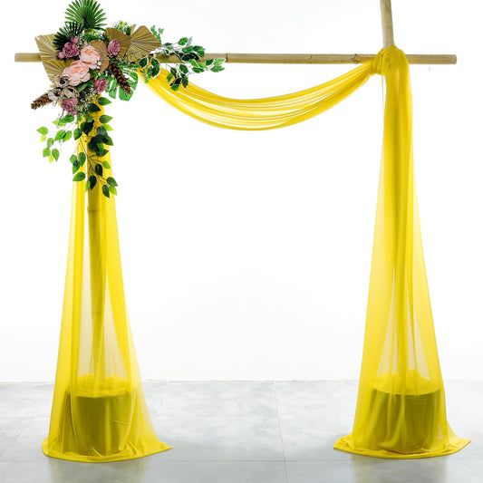 VDS Pack of 1 Panel (30 Inch X 20 Feet) Wedding Arch Draping Fabric Sheer Chiffon Fabric Drapery for Wedding Ceremony Reception Swag Backdrop Canopy Chuppah ARBO Altars Decoration (Yellow)