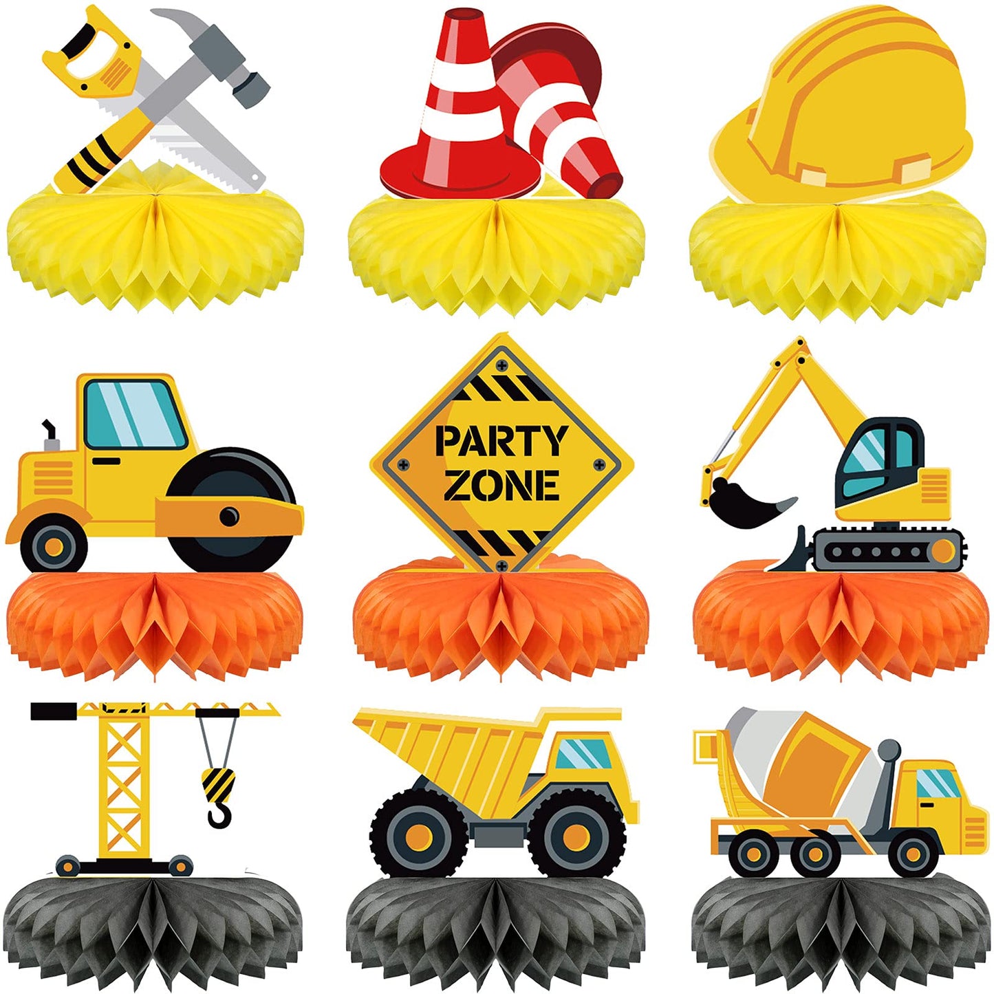 9 Pcs Construction Party Honeycomb Centerpieces for Birthday Table Decor