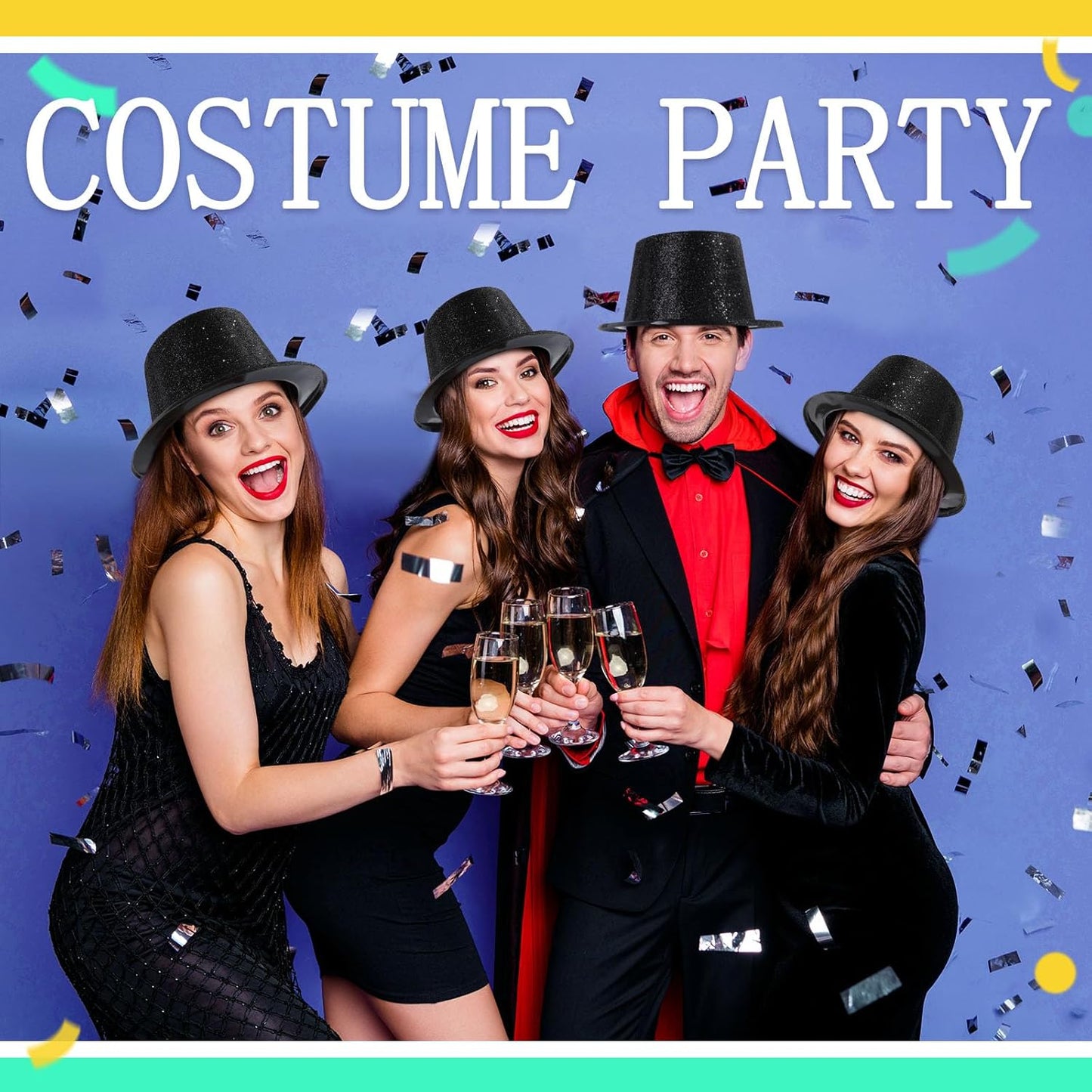 Hillban 24 Pcs Halloween Glitter Top Hat Bowler for Adults 1920s Dress Glitter Hats for Masquerades Party