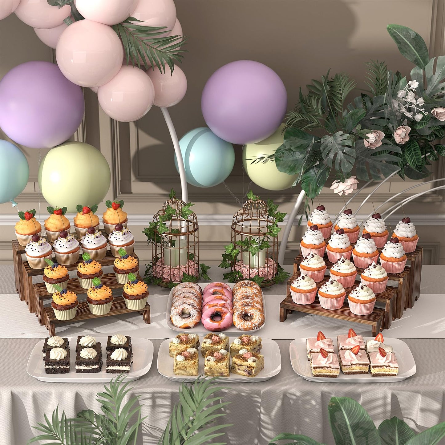2 Set Wooden Tiered Risers Display Stands for Vendor Events,Stackable Wood Cupcake Display