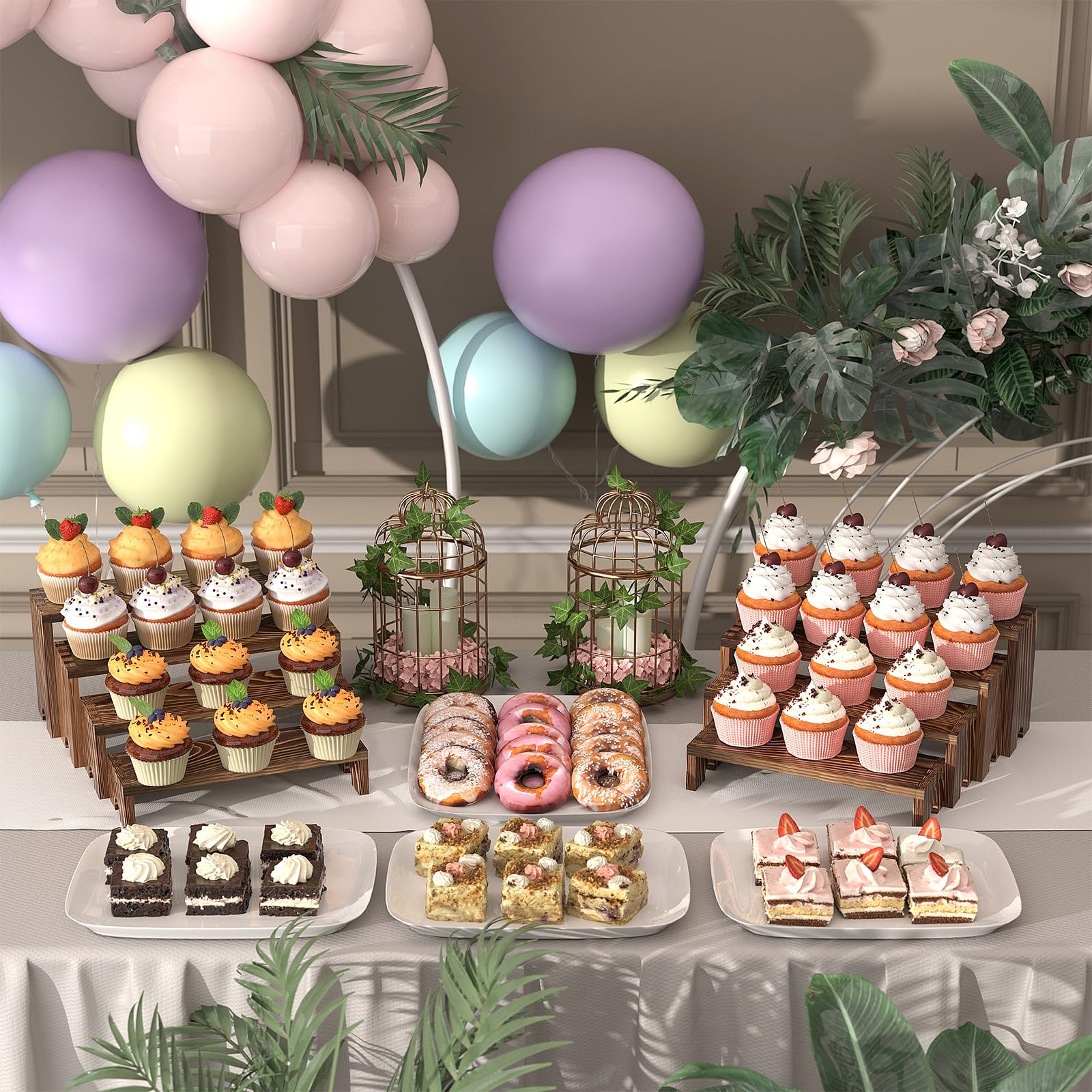 2 Set Wooden Tiered Risers Display Stands for Vendor Events,Stackable Wood Cupcake Display