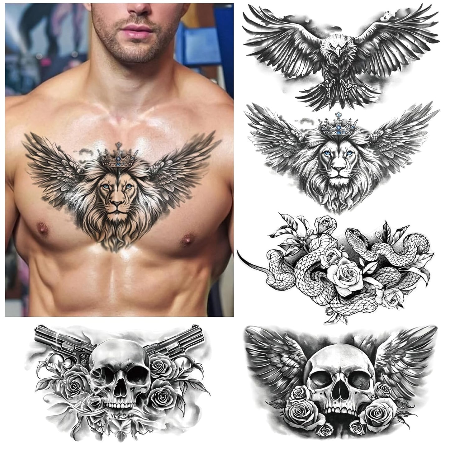 Yazhiji 13 Sheet Large Chest Underboob Temporary Tattoos for Adult, 8 Sheets Sexy Rose Flower Belly Tattoos Tramp Stamp for Women, 5 Sheets Body Scar Cover Fake Chest Tattoos Stickers for Men