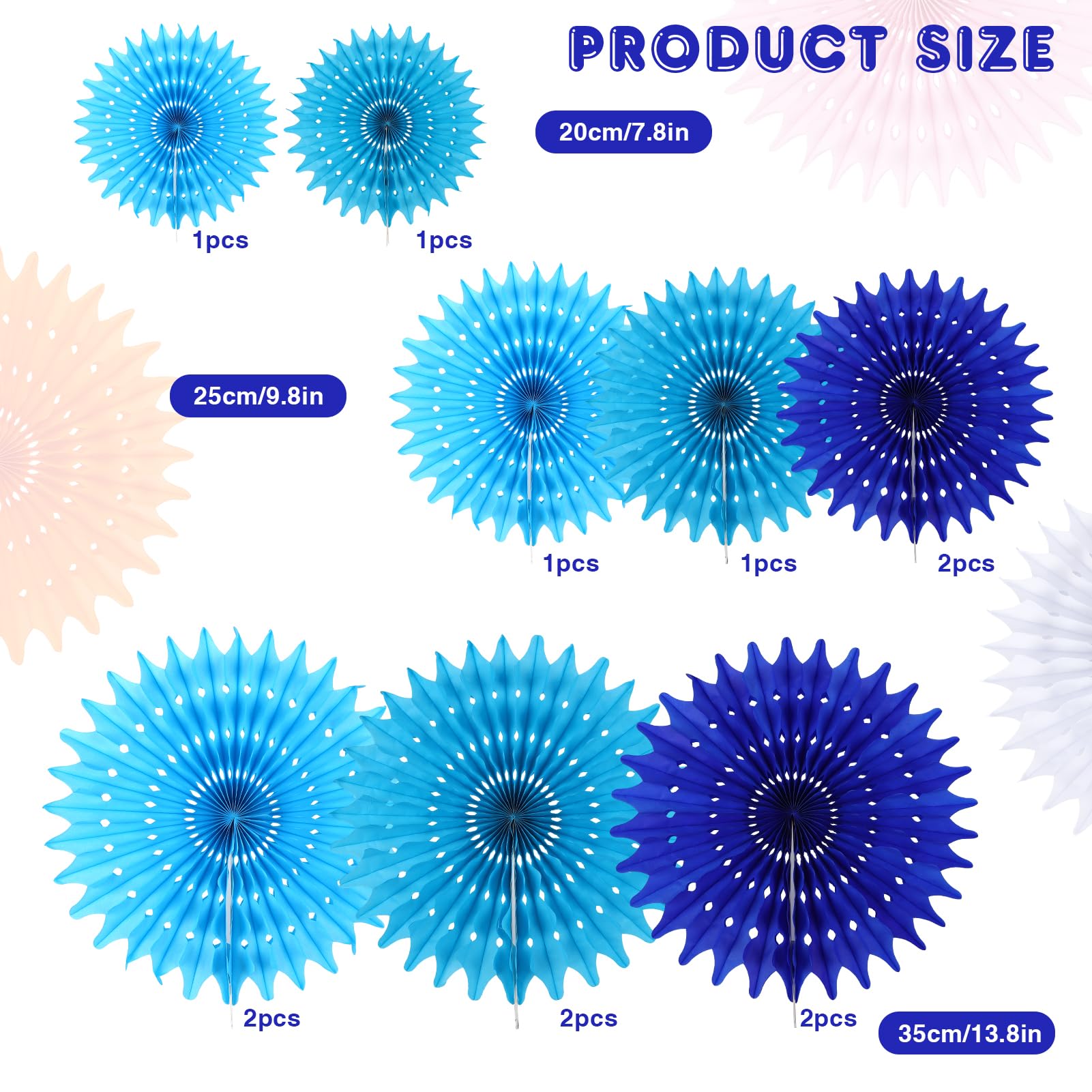 BestoFun 12PCS Paper Fans Blue Party Decorations Tissue Paper Flowers Decorations for Girl Groovy