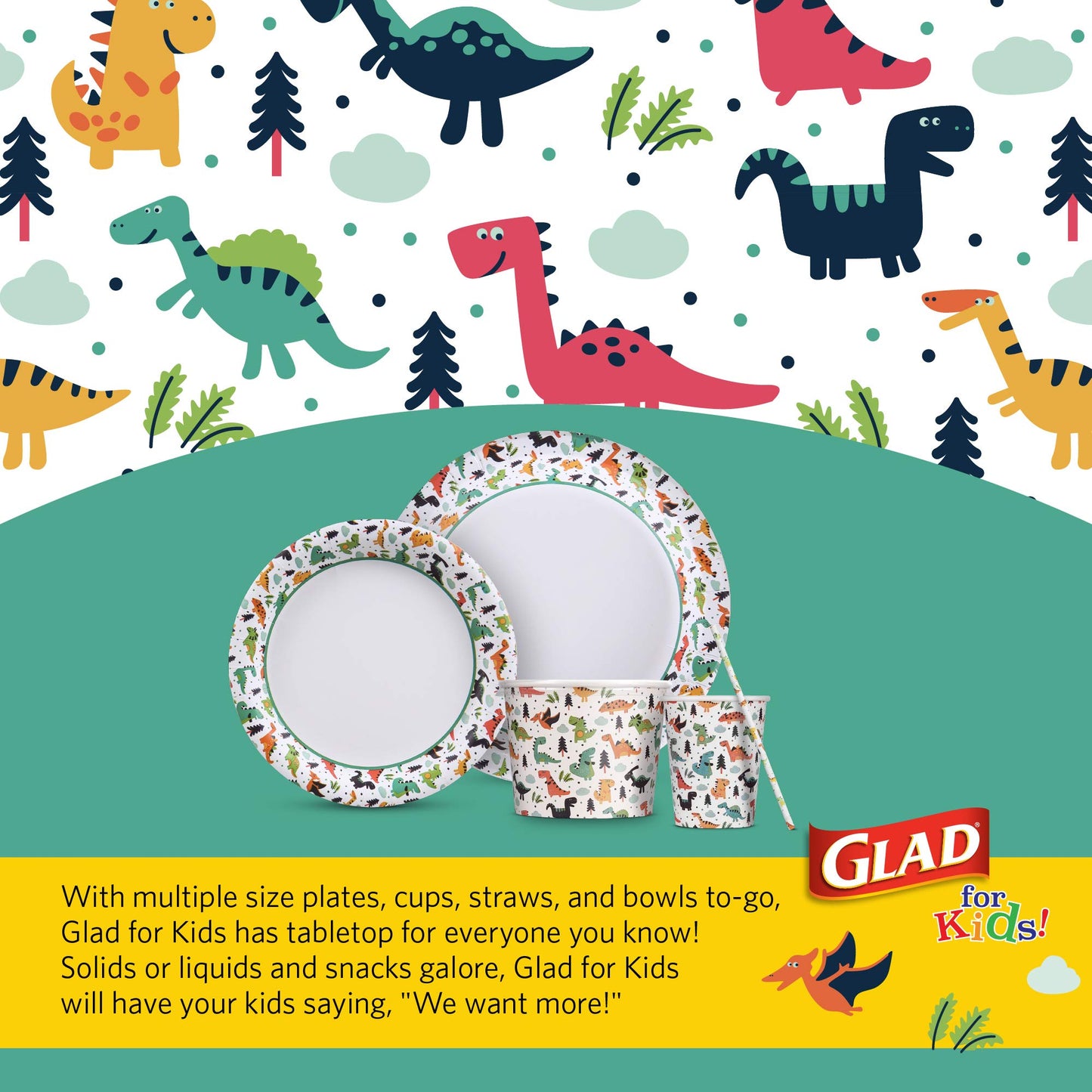 Glad for Kids Disposable Paper Plates, Dinosaurs, 8.5 Inch, 20 Count