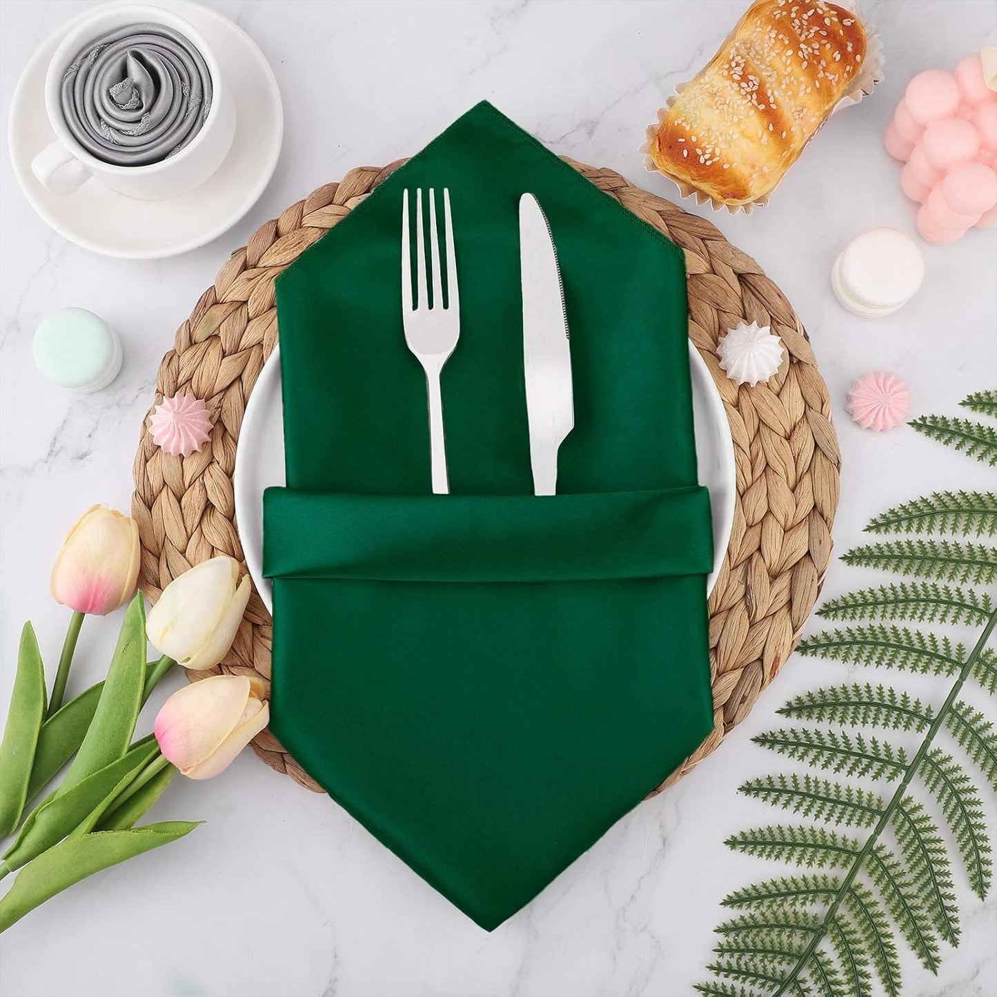 Aneco 24 Pieces Satin Napkin Square 20 x 20 Inches Dinner Napkins Weddings Party Napkin Soft Table Napkins for Romantic Weddings Party Dinner Decoration (Forest Green)