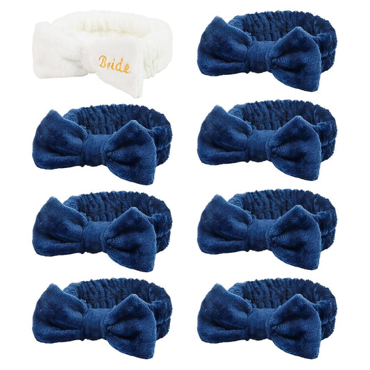 Semato Bachelorette Party Favor Set - Bride & Bridesmaid Spa Headbands (1 Bride + 7 Navy Blue)