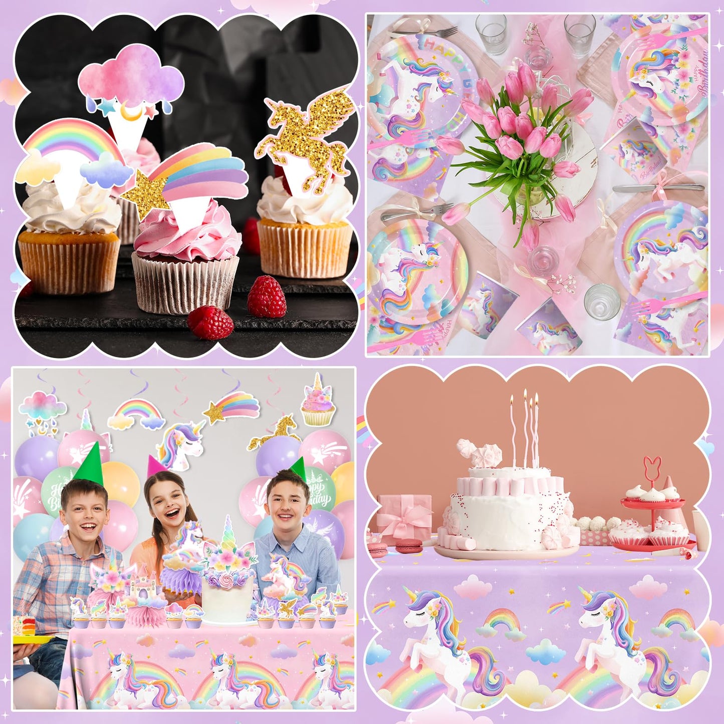 Unicorn Birthday Decorations,189pcs Unicorn Party Decorations Tableware Unicorns Plates and Napkins