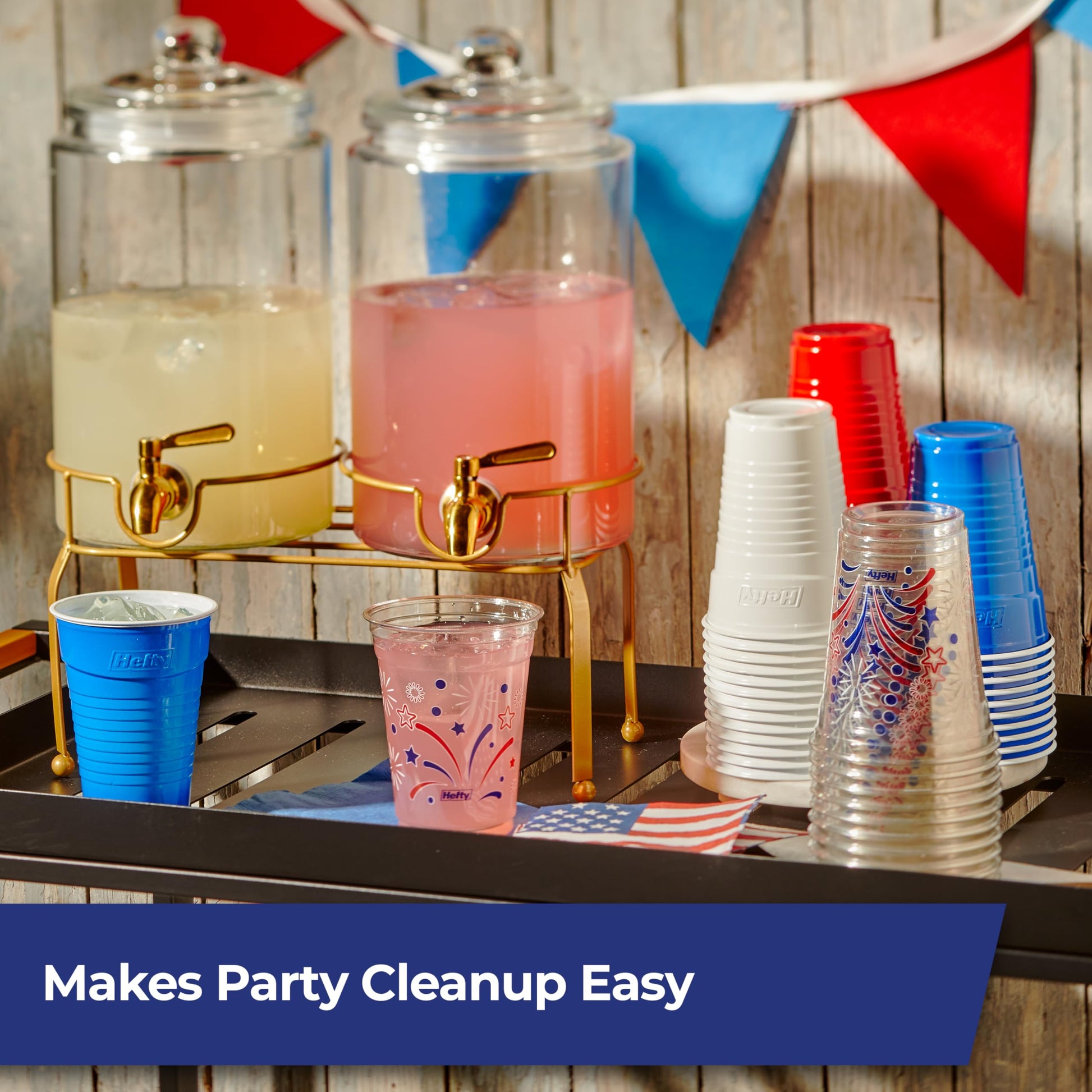 Hefty Party On Disposable Party Cups, Patriotic Color Pack, 76ct