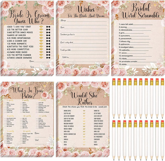 Teling 145 Pieces Bridal Shower Game Bridal Shower Favors Set Wedding Games Cards and Pencils for Bride Groom Bachelorette Party Wedding Party Favor(Rose Style)