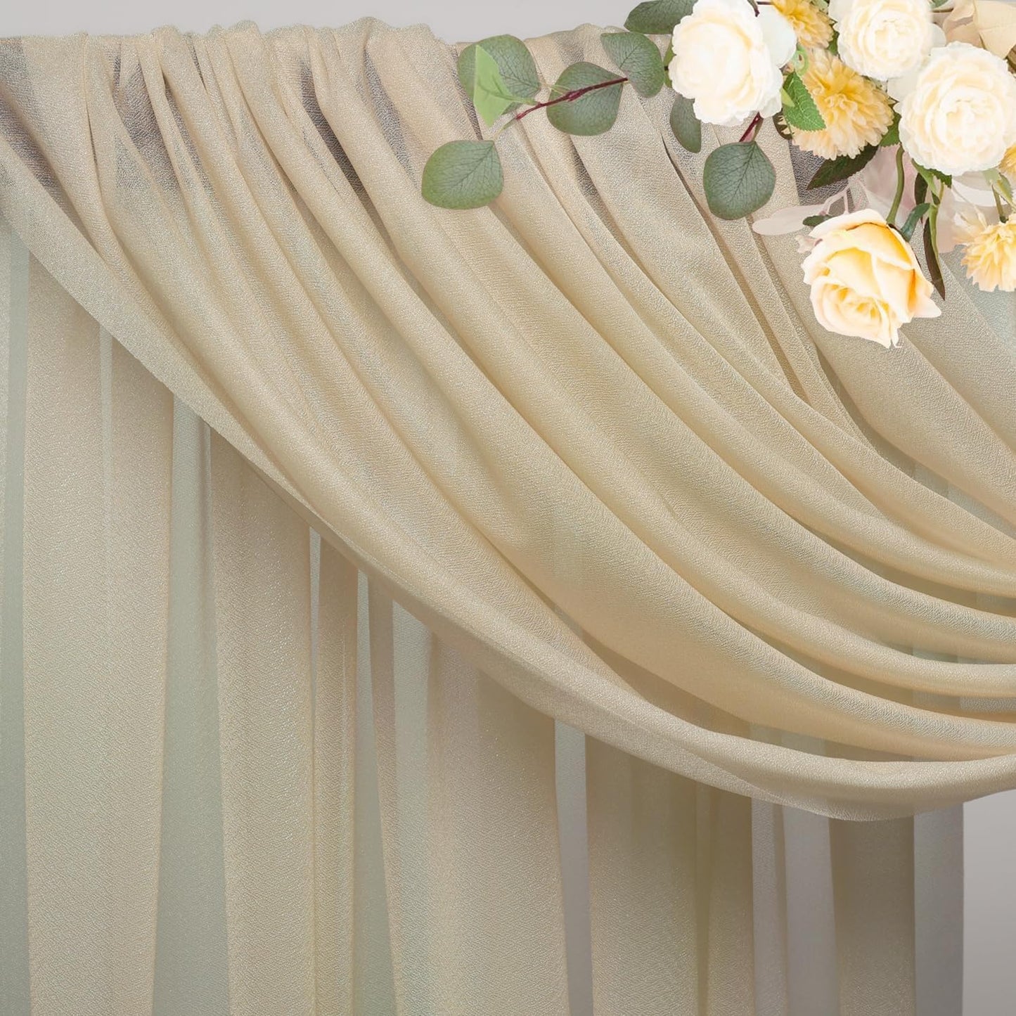 Wokceer Champagne Wedding Arch Draping Fabric Backdrop 4 Panels 28.7" X 20FT Sheer Drapes Fabric for Wedding Arbor Ceremony Party