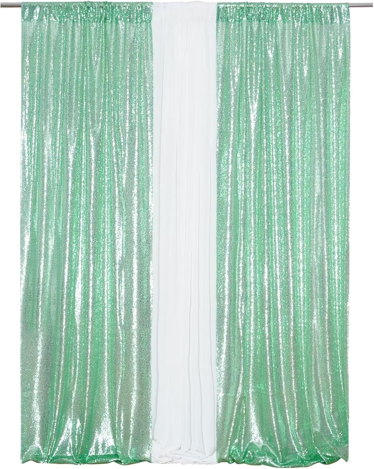Eternal Beauty Sequin Backdrop Curtains, 2x8 Ft-2 Panels Mint Green Back Drop for Shimmer Photography Party Wedding Birthday Decor