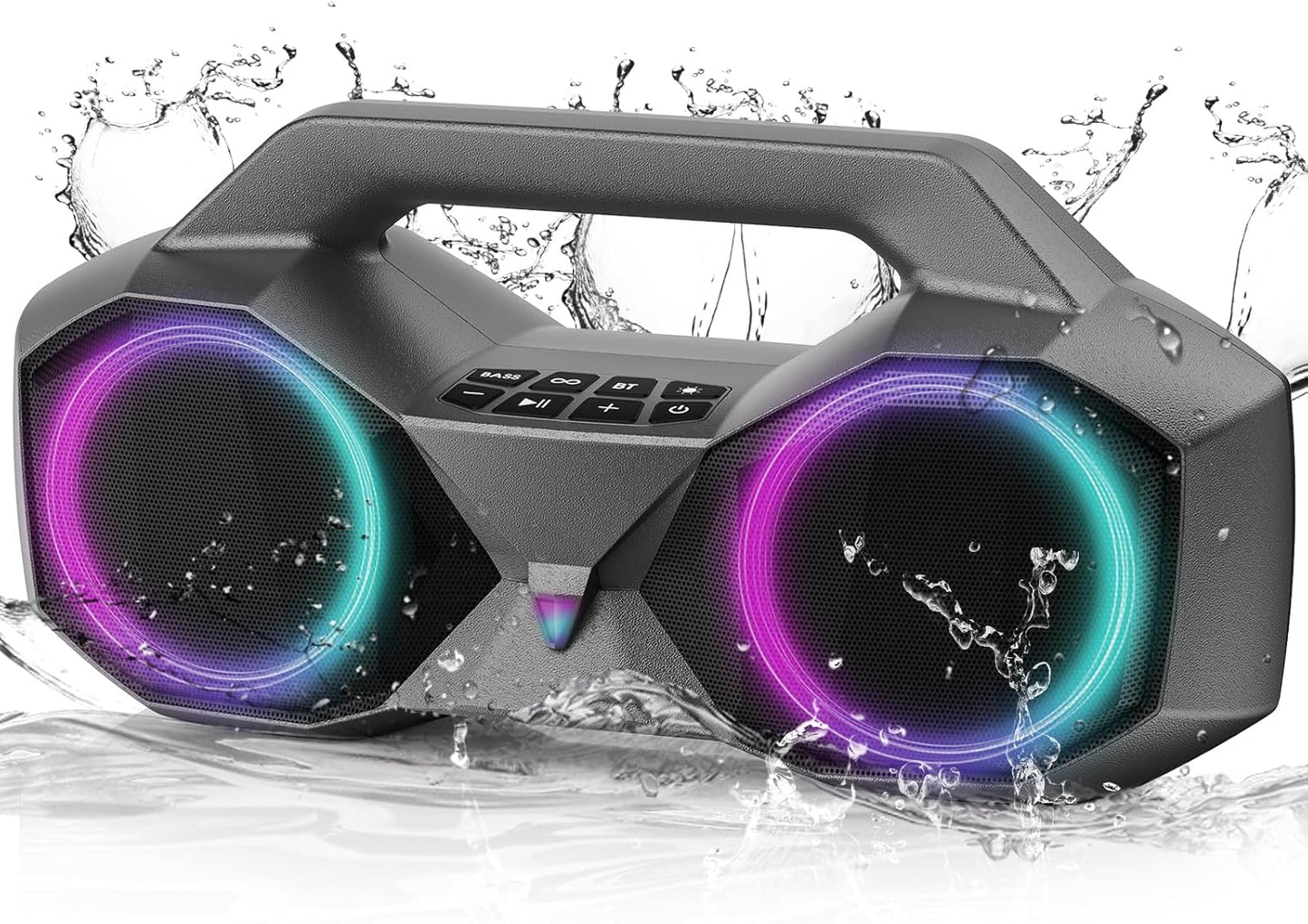 KMAG Bluetooth Speaker Wireless, 80W Loud Speaker with Deeper Bass, IPX7 Waterproof, 20H Playtime, Cool Lights, TWS, Portable Speaker for Home, Outdoor, Workshop, Party, Gift for All (Sliver)