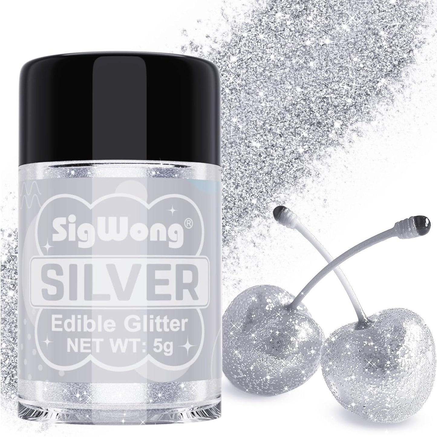Silver Edible Glitter - 5g Food Grade Cake Decorating Shimmering Glitter, Edible Sprinkle Luster Dust for Drinks, Chocolates, Fondant, Strawberries, Cupcakes, Candy, Cookie - Vegan