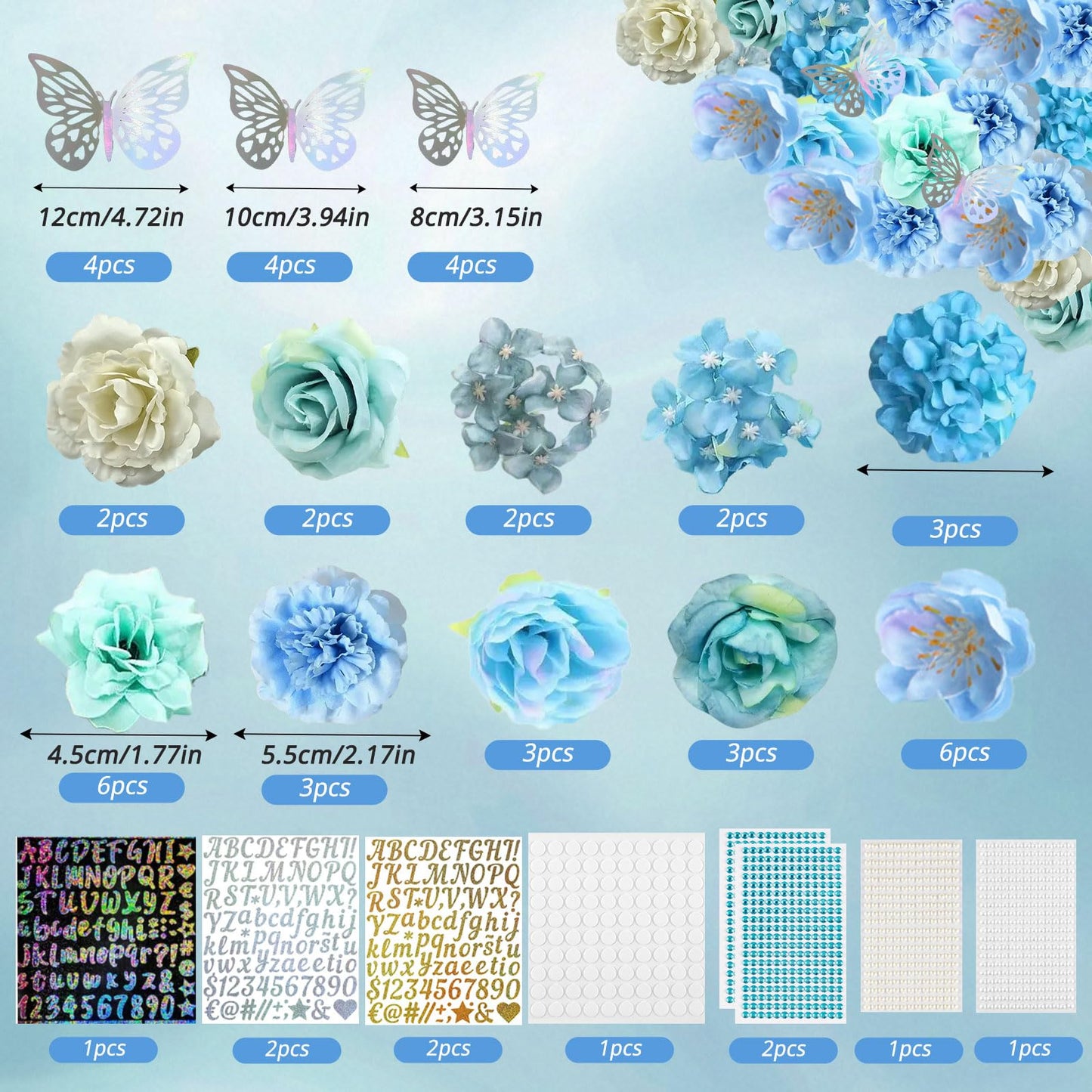 60 PCS Graduation Cap Decorations Kit 2026 with 3D Butterflies & Flowers