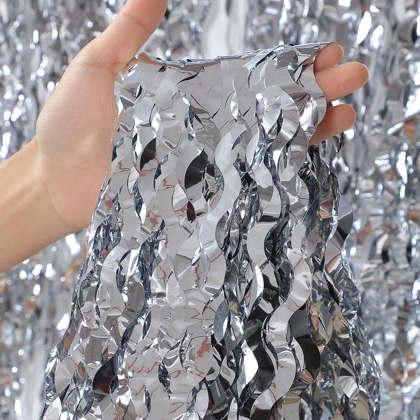 3 Pack Wave Silver Tinsel Curtain - 3.3x6.6 Feet Foil Streamers Birthday Party Decorations Wedding Background Decor Photo Booth Props
