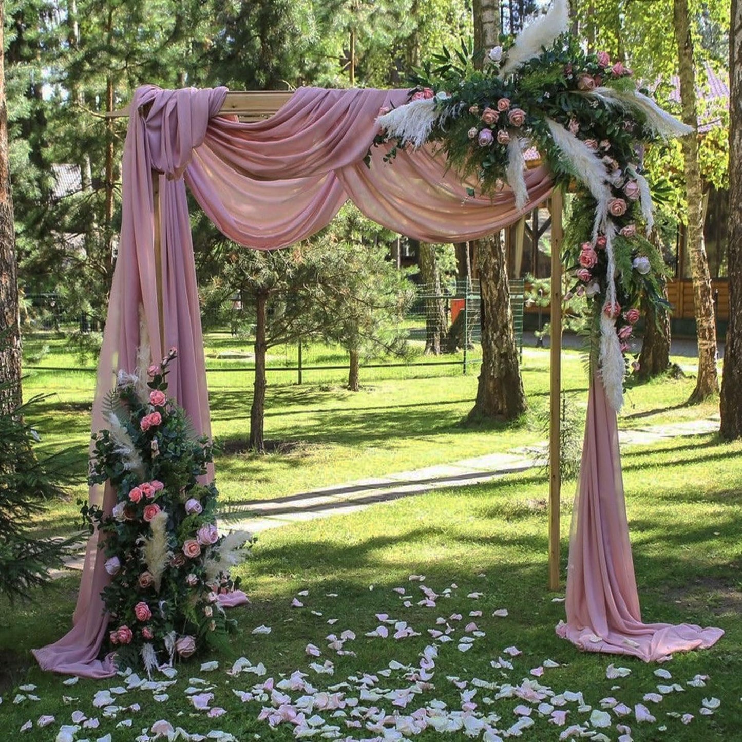 Dusty Rose Wedding Arch Draping Fabric 4 Panels 20Ft Length x 28" Width Arch Drapes Chiffon Fabric Sheer Curtains Backdrop for Party Bridal Decorations Wedding Ceremony Ceiling Stage Reception Decor