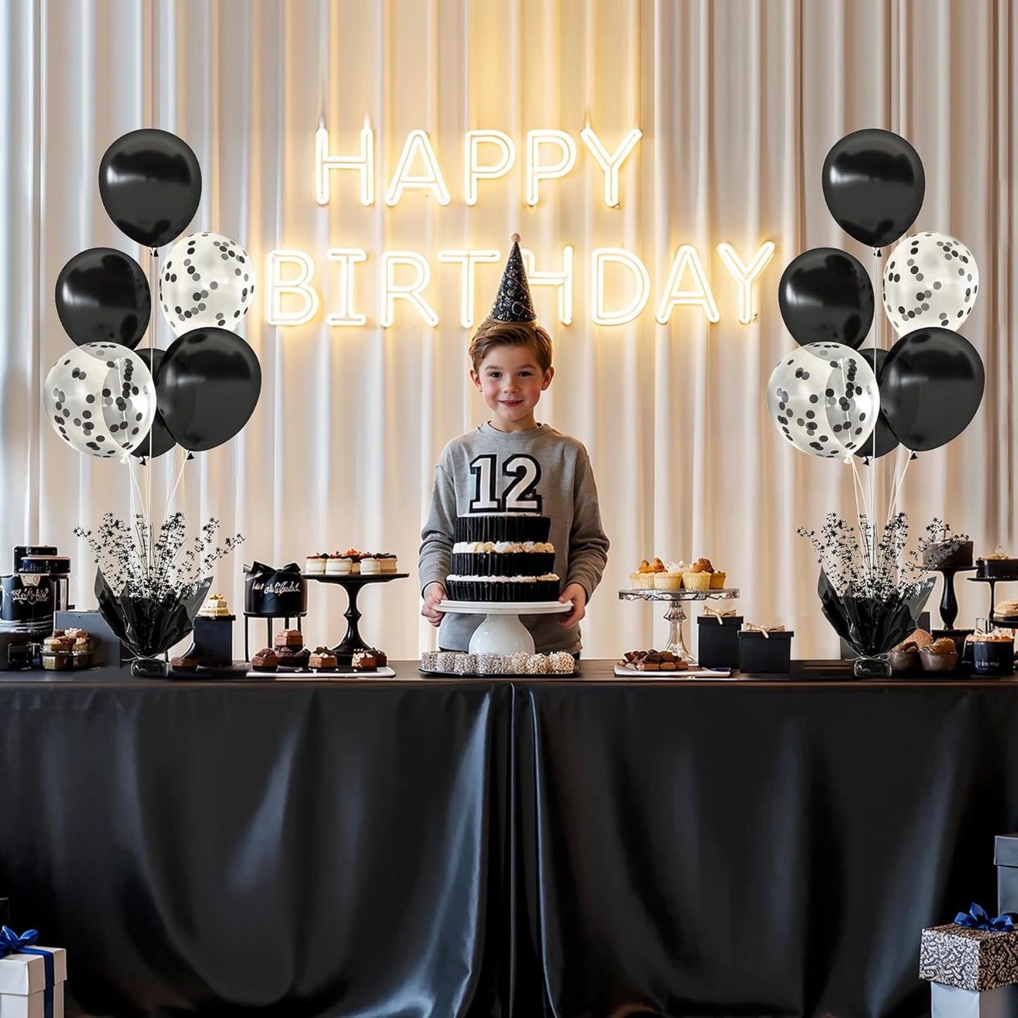 4 Set Black Balloon Table Centerpieces for Birthday Parties, Balloon Stand Kit with Black Balloons for Table Decoration