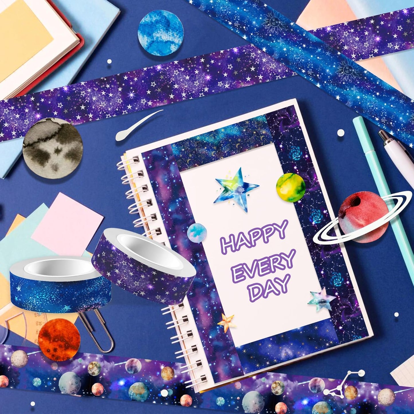 12 Rolls Starry Sky Washi Tape Set, Vintage Washi Tape Decorative Paper Stickers Decorative Tape for Craft,Galaxy Art Scrapbook,DIY Journal Set,Planner,Gift Wrapping,Party Decor