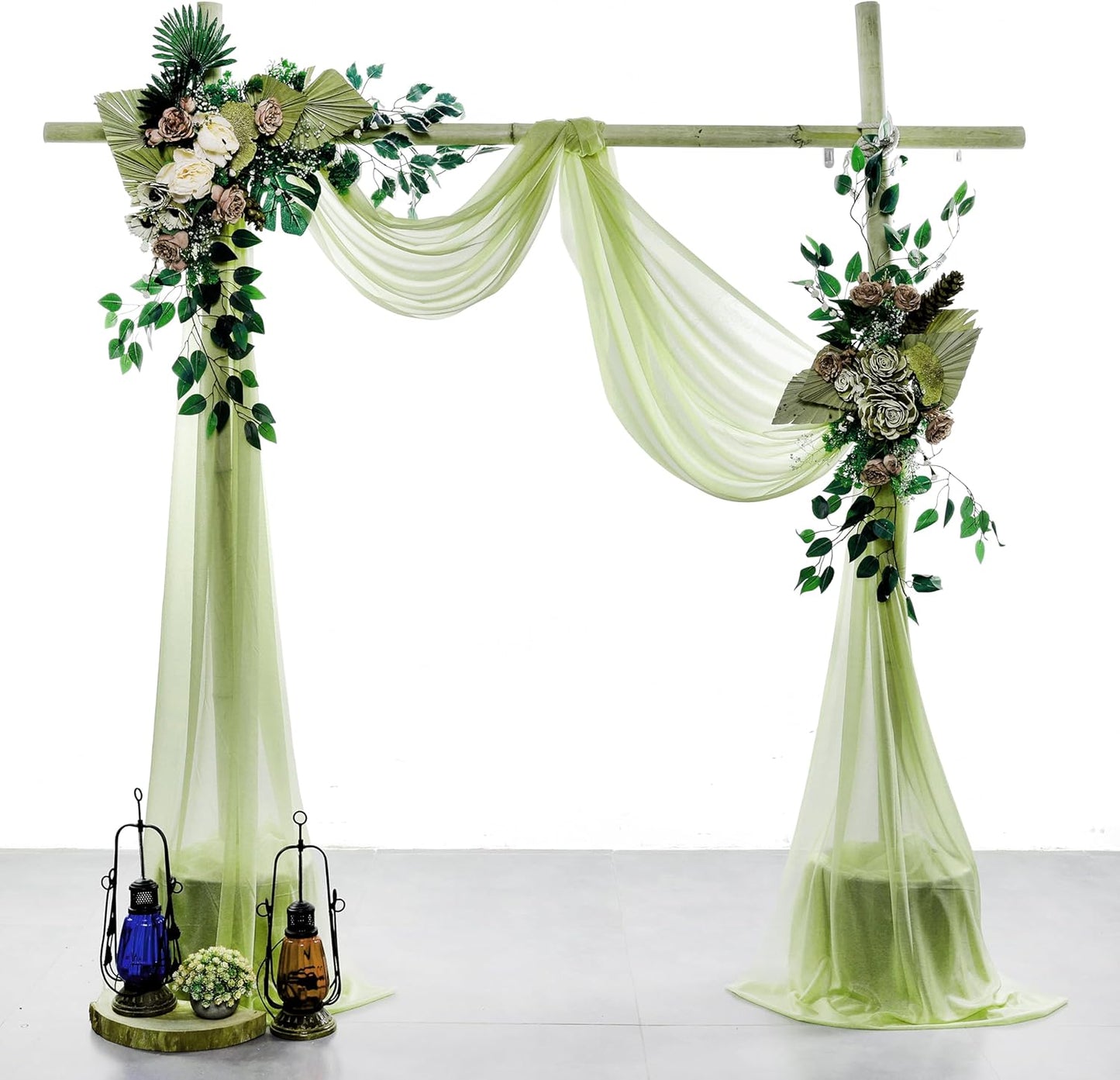 VDS Pack of 1 Panel (30 Inch X 20 Feet) Wedding Arch Draping Fabric Sheer Chiffon Fabric Drapery for Wedding Ceremony Reception Swag Backdrop Canopy Chuppah ARBO Altars Decoration (Sage Green)