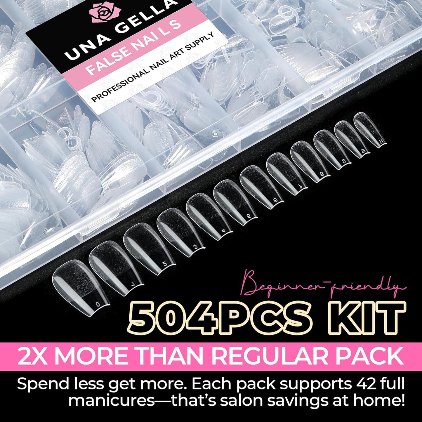 UNA GELLA Short Coffin Nails Tips, 504pcs No c Curve short Coffin Gel Press On Nails Pre Etched For Women Acrylic Nail Extension Full Cover Home Salon 12 Sizes