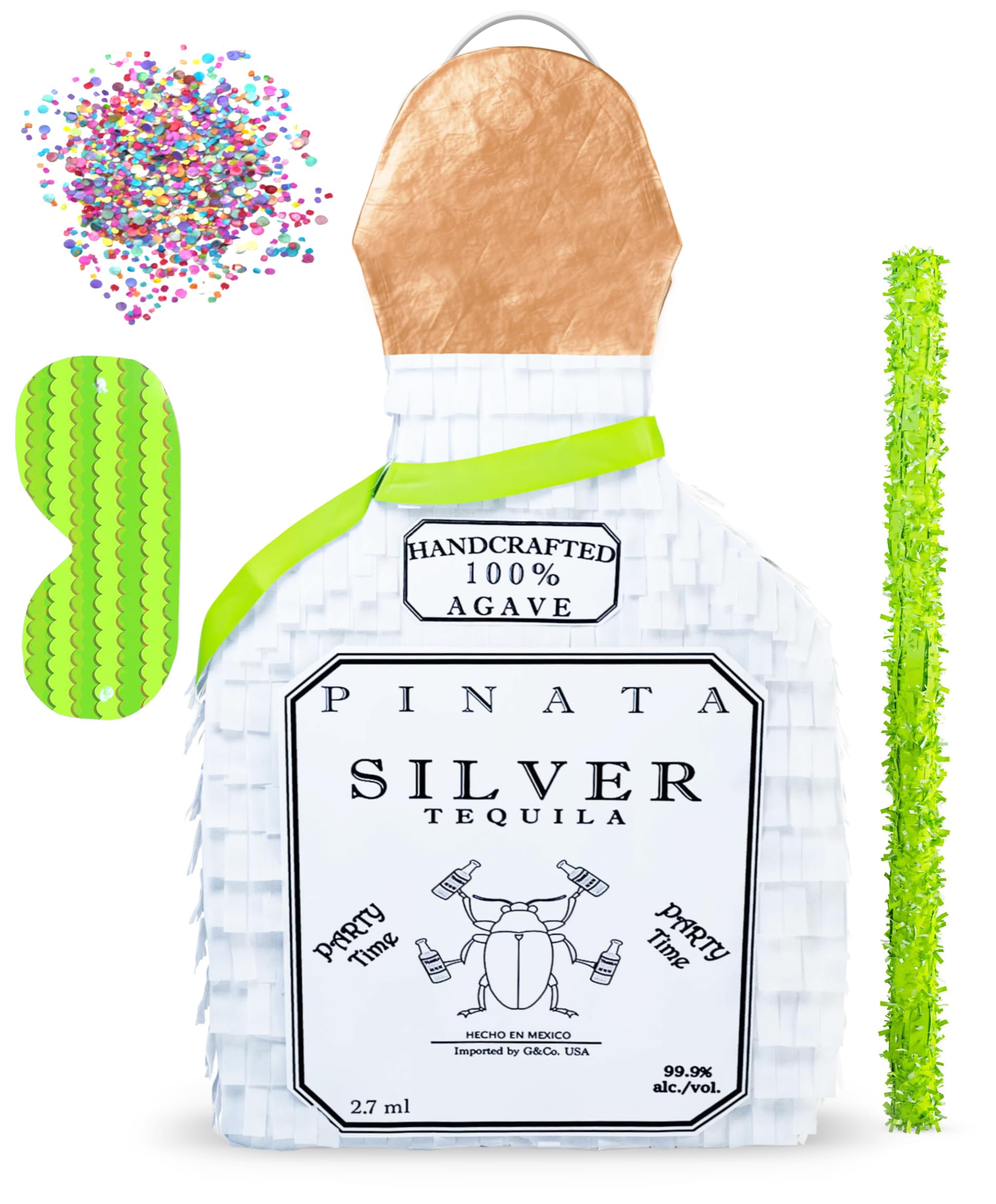 Jergrim White Tequila Bottle Piñata 4-piece set, 16x11x3 inches, Perfect for Party Decorations
