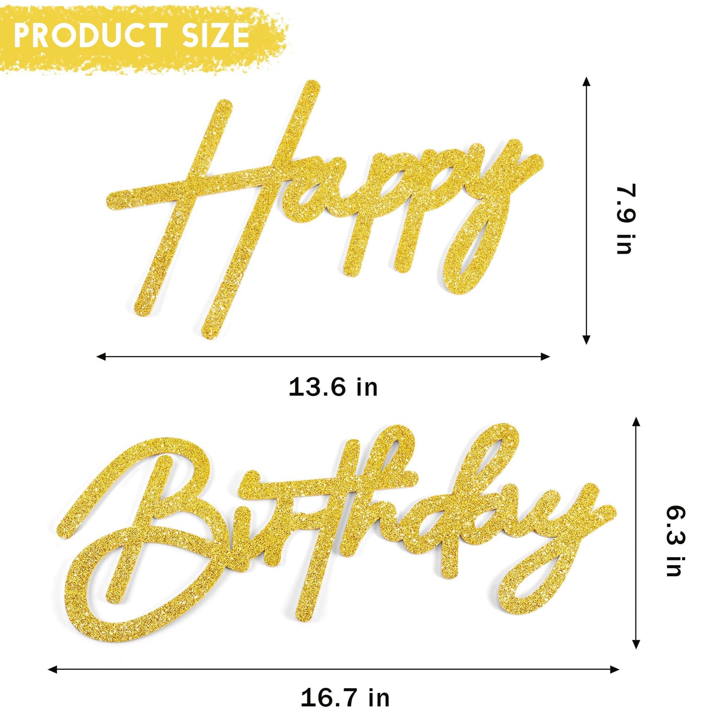 CANREVEL Happy Birthday Sign for Backdrop, Birthday Banner Glitter Gold