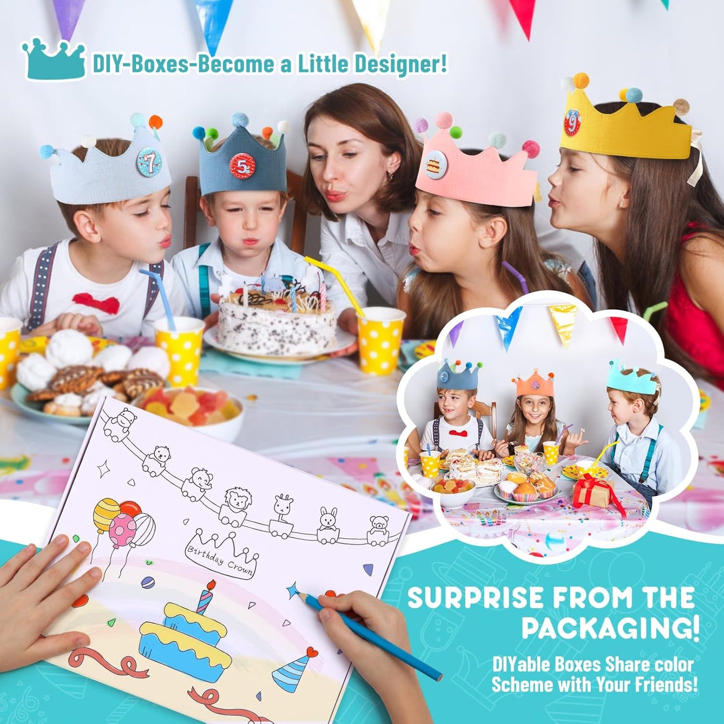 Reusable Birthday Crown with Numbers,Kids Birthday Hat Fabric Crown Pertain Kids Boy Toddler Girl Baby Bday Hats