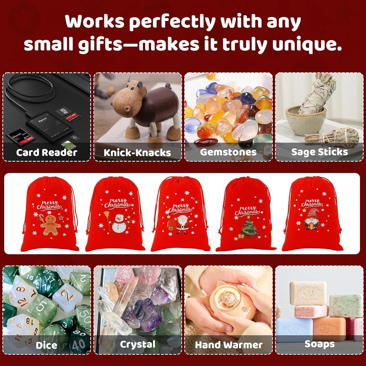 Tapleap Velvet Coth Christmas Bags with Drawstring, 50Pcs 5x7 for Wrapping Christmas Party Favors or Gifts for Friends, Small Bussiness, Children, Coworkers