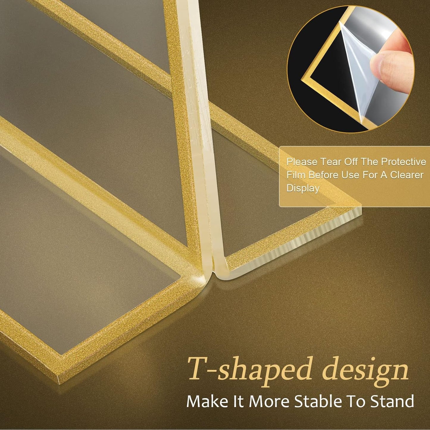 Hoteam 18 Pack Acrylic Sign Holder 5 x 7 Inch Gold Frames Wedding Table Number Holders, Double Sided Picture Frame Clear Display Menu Stand for Home Photo Flyers Wedding Party (Vertical)