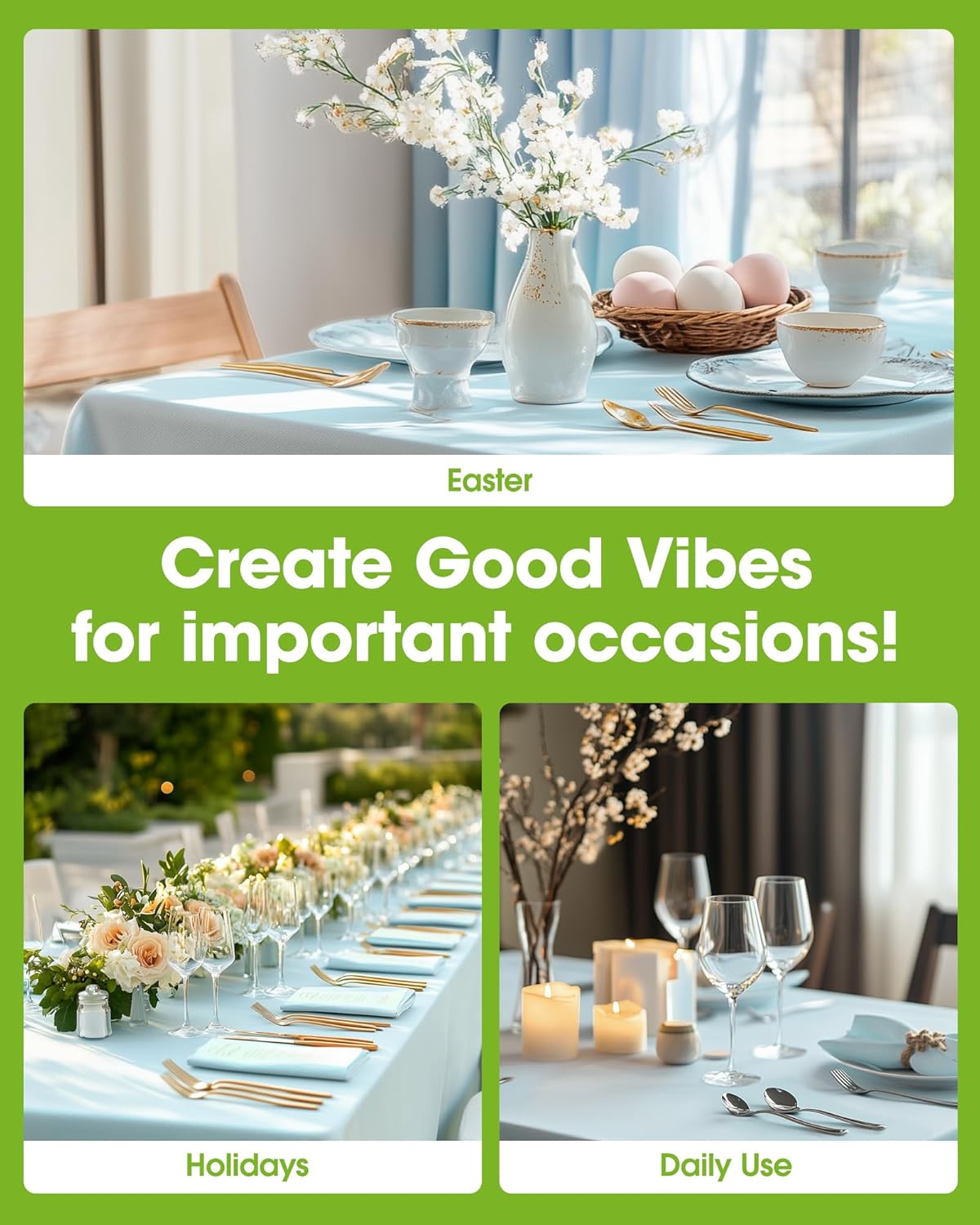 Pureegg Plastic Table Cloth Disposable 10 Pack, 54 x 108 Inch Table Cloths, Easter Party, Picnic, Wedding, Decorative Tablecloths, Rectangle, Baby Blue Plastic Cover, Leakproof & Sturdy, Light Blue