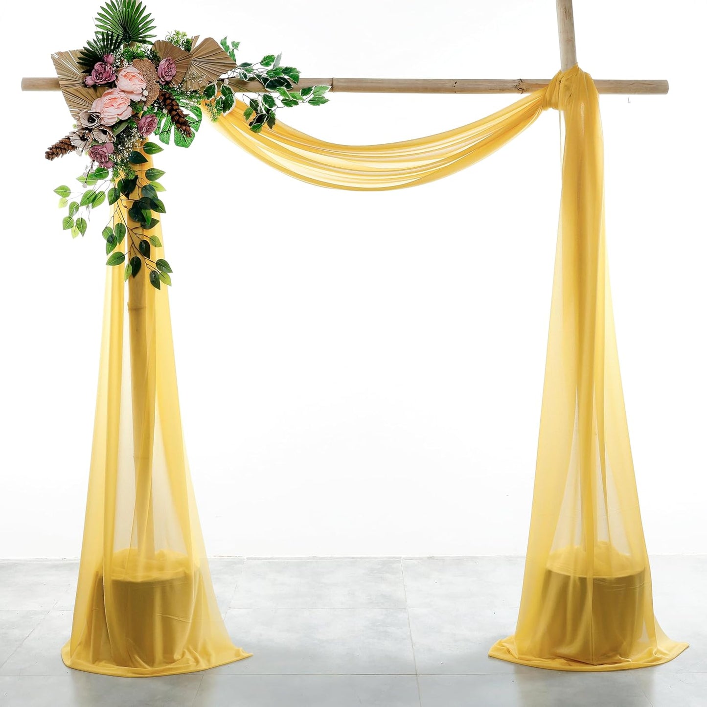 VDS Pack of 1 Panel (30 Inch X 30 Feet) Wedding Arch Draping Fabric Sheer Chiffon Fabric Drapery for Wedding Ceremony Reception Swag Backdrop Canopy Chuppah ARBO Altars Decoration (Gold)