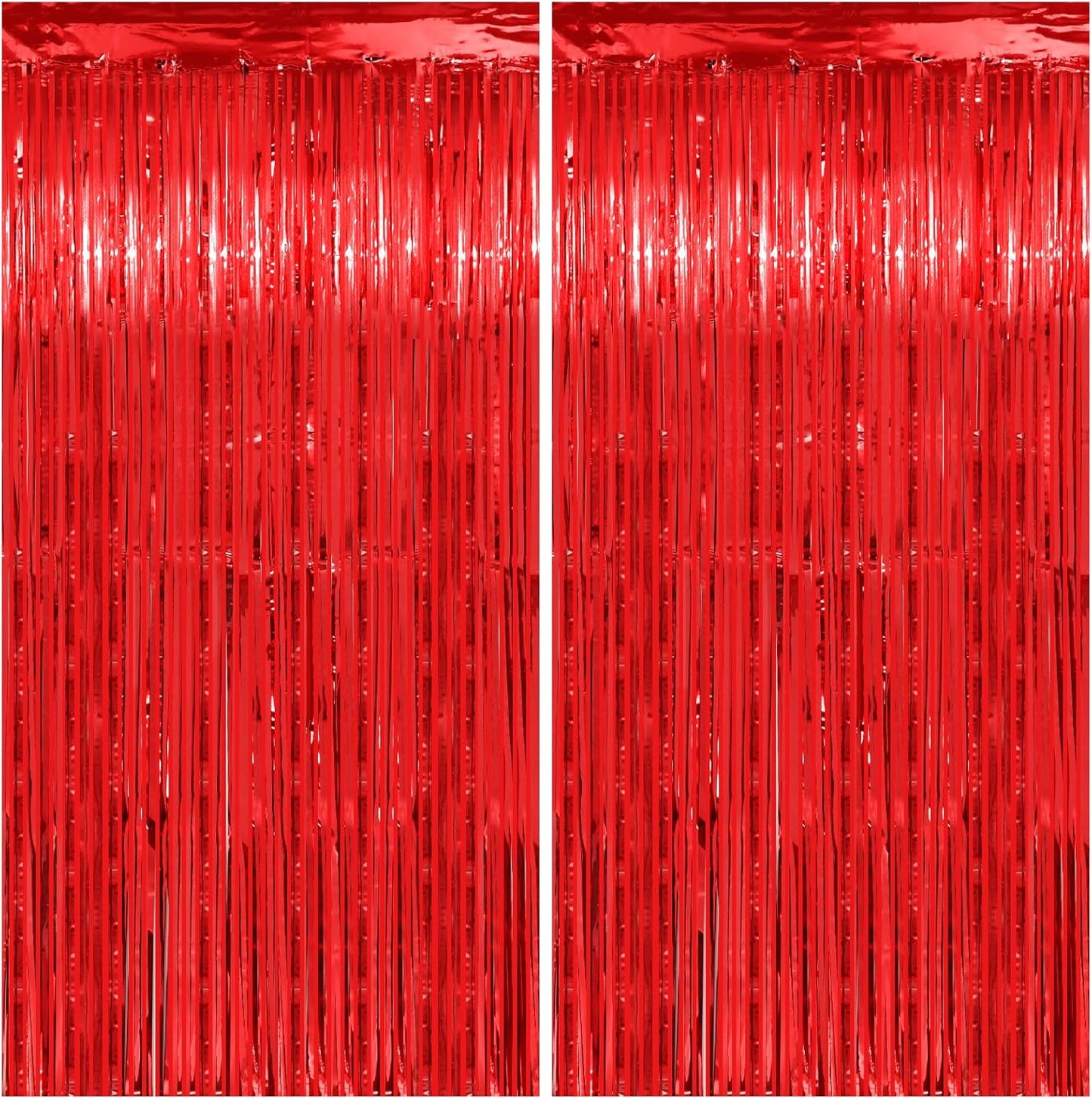 Red Streamers Party Decorations - Thicken 2 Pack 3.2 x 8.2 FT - Tinsel Foil Fringe Curtains Party Backdrop for Birthday, Casino, Carnival, Cherry, Hollywood Red Carpet Party Decorations