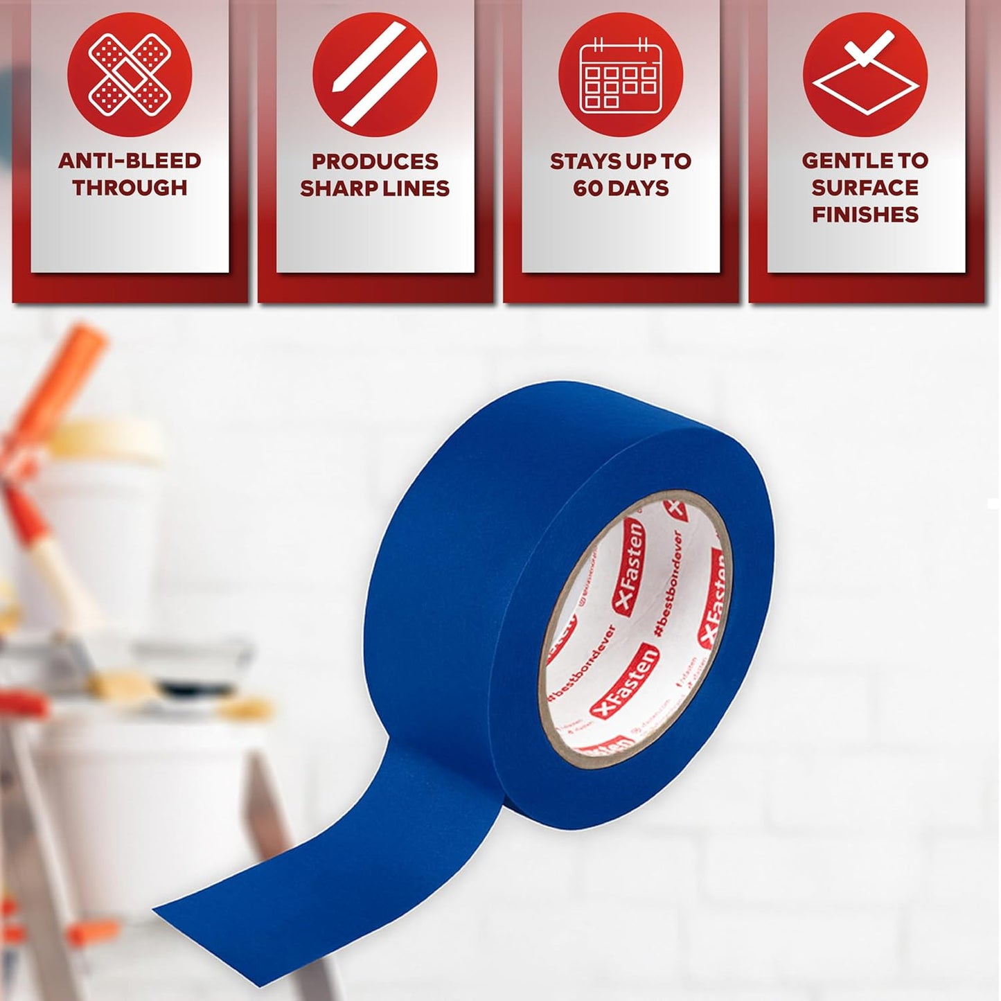 XFasten Professional Blue Painters Tape, Multi-Use, 3 Inches x 60 Yards Blue Tape - Sharp Edge Line Technology, Produces Sharp Lines | Residue-Free and Artisan Grade Wall Trim Tape