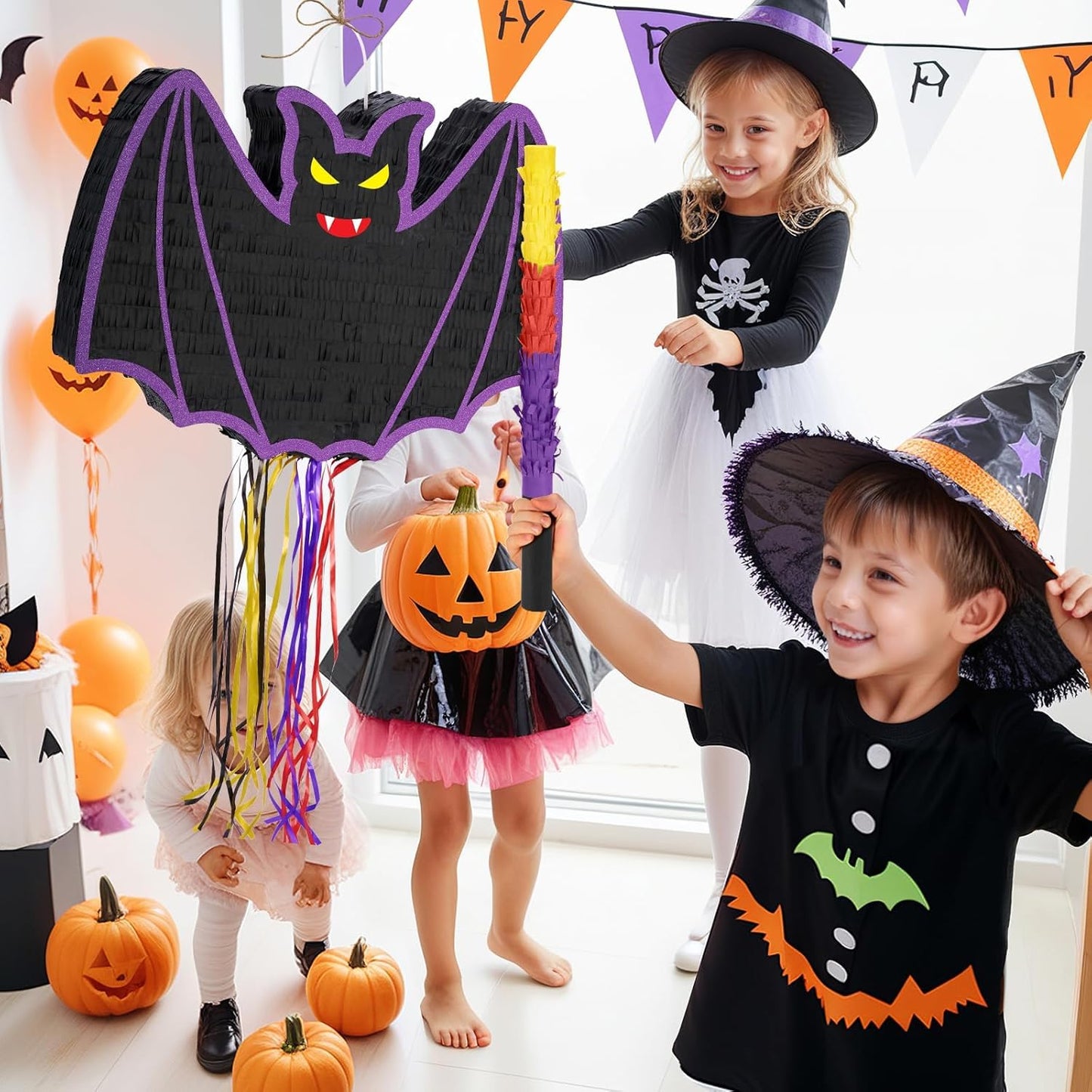 WERNNSAI Halloween Pinata - Halloween Party Decoration Scary Hallo-ween Pinata for Kids Baby Hallo-ween Costumes Party Purple Evil Bat Design Hallows Eve Decor Favor with Bat & Blindfold
