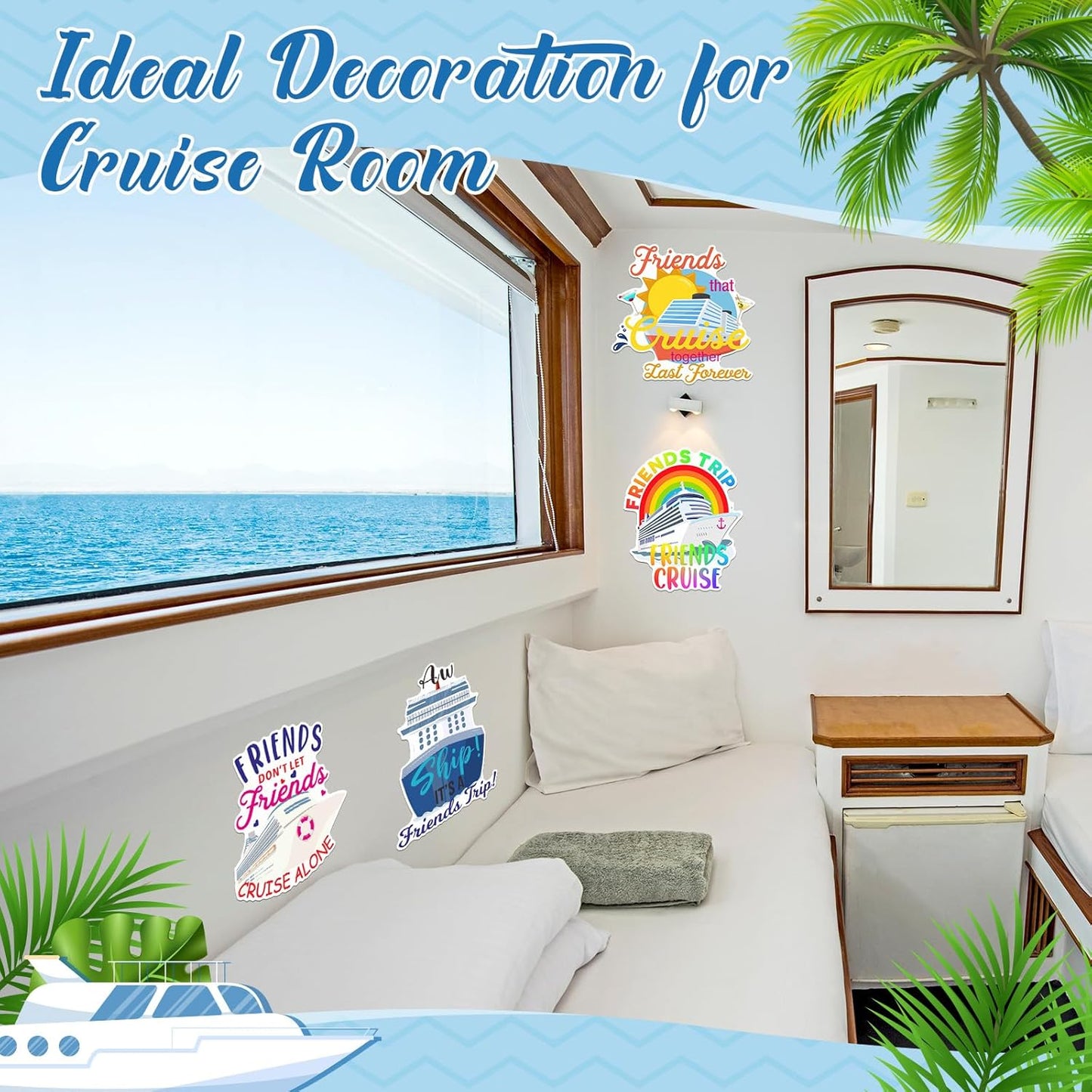 Hoteam 4 Pcs Friends Cruise Door Decorations Magnetic Large Friends Cruise Ship Door Magnets Funny Waterproof Ship Anchor Life Preserver Ring Magnets for Carnival Cabin Stateroom Fridge Car