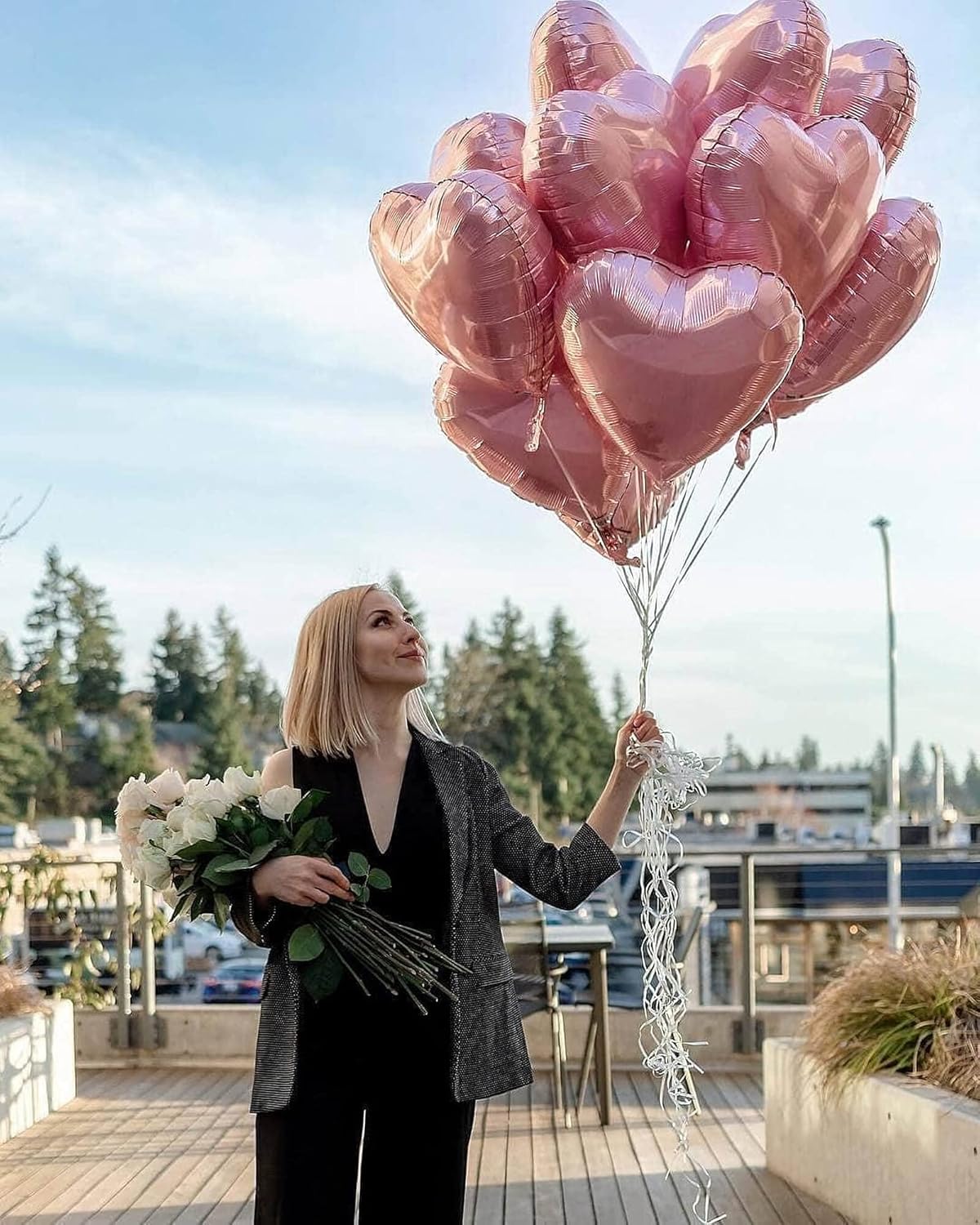 10pcs Rose Gold Foil Heart Shaped Balloons - 18 Inch Heart Mylar Balloons for Baby Shower, Wedding, Valentine's Day Decorations