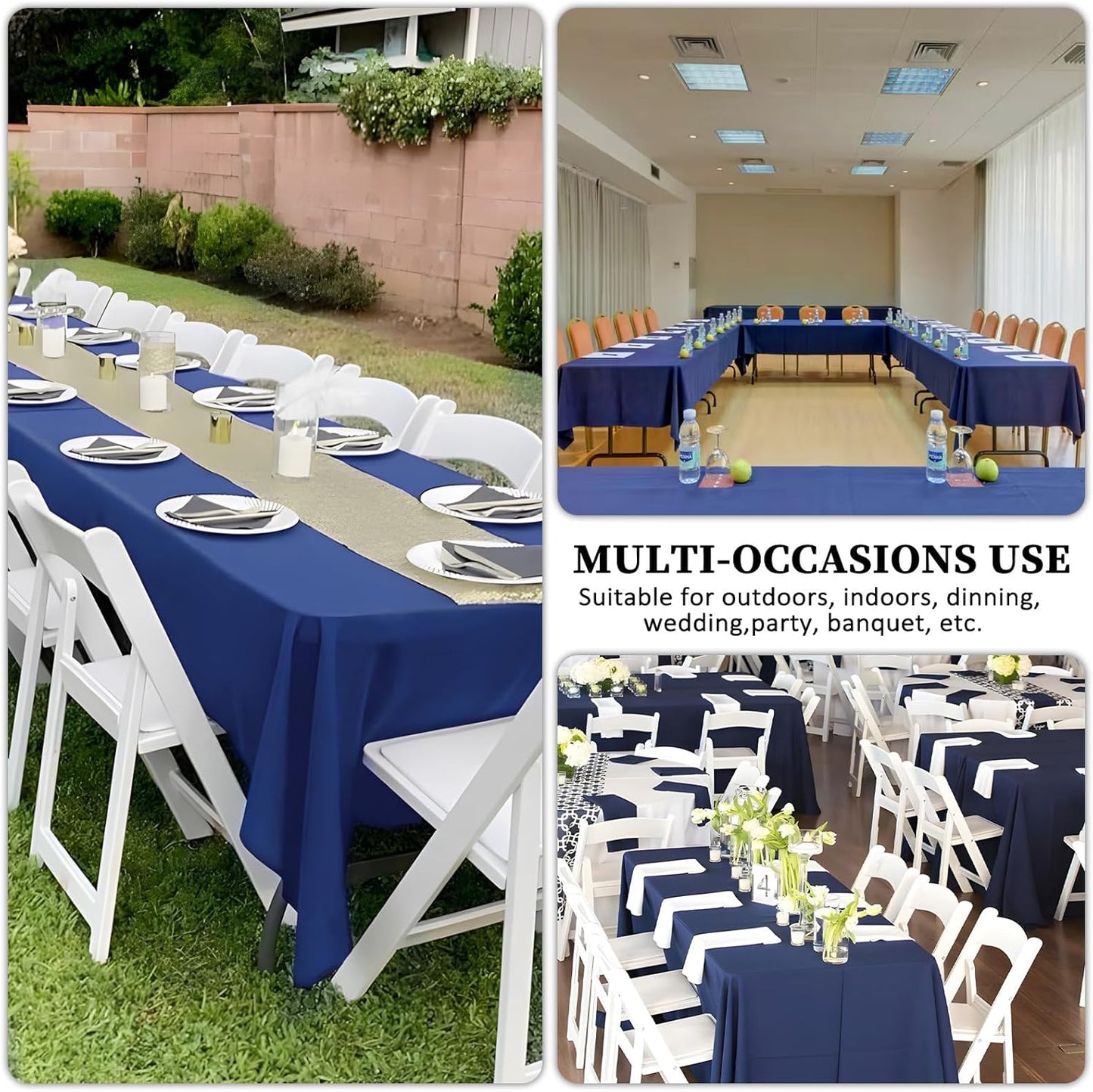 8 Pack Navy Blue Tablecloth 60 x 126 Inch Rectangular Tablecloths for 8 Foot Rectangle Tables, Wrinkle Resistant Blue Table Cloth Washable Polyester Fabric Table Covers for Party Wedding Banquet