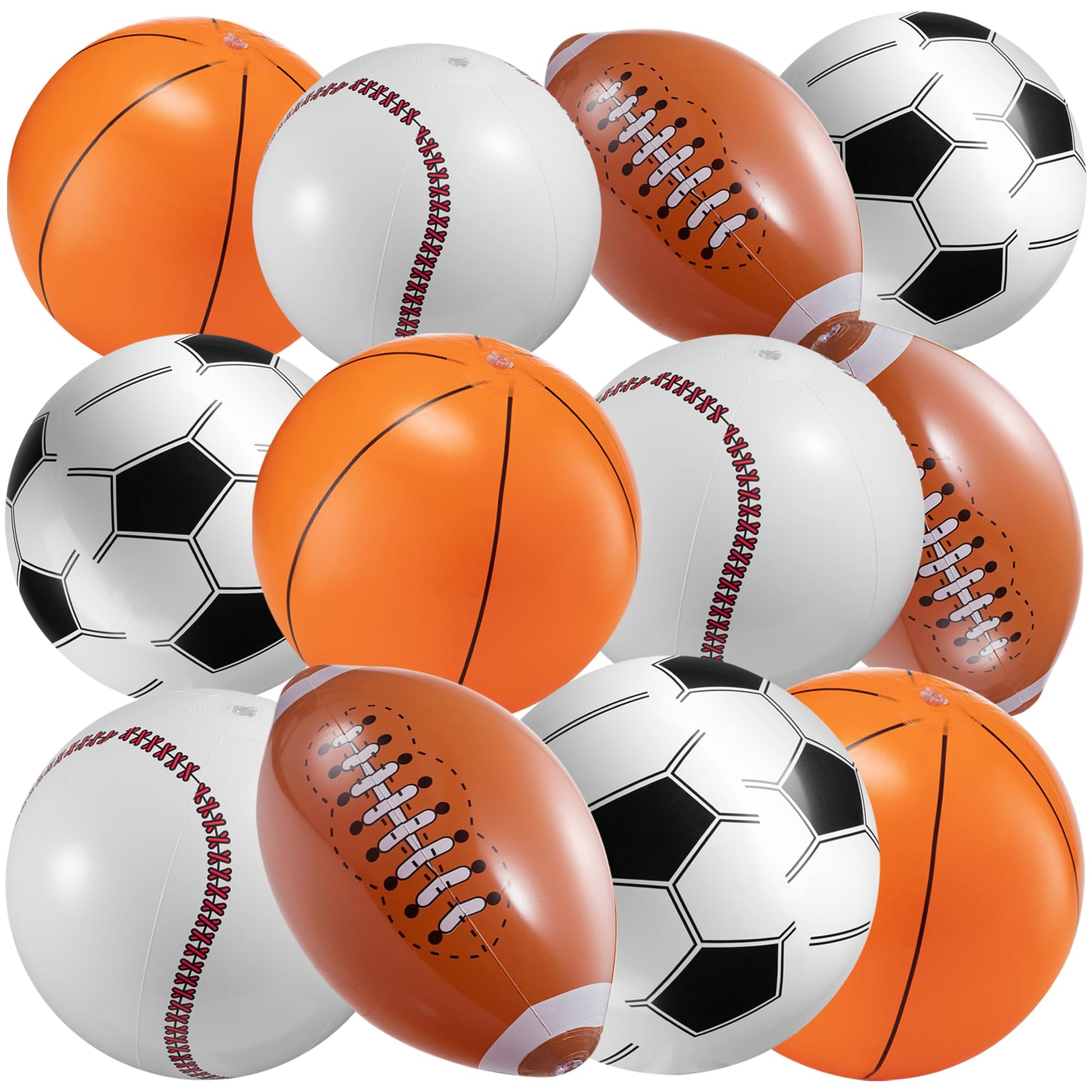 16" Inflatable Sports Beach Balls Variety Pack (12 Pcs) - 3 of Each Sport