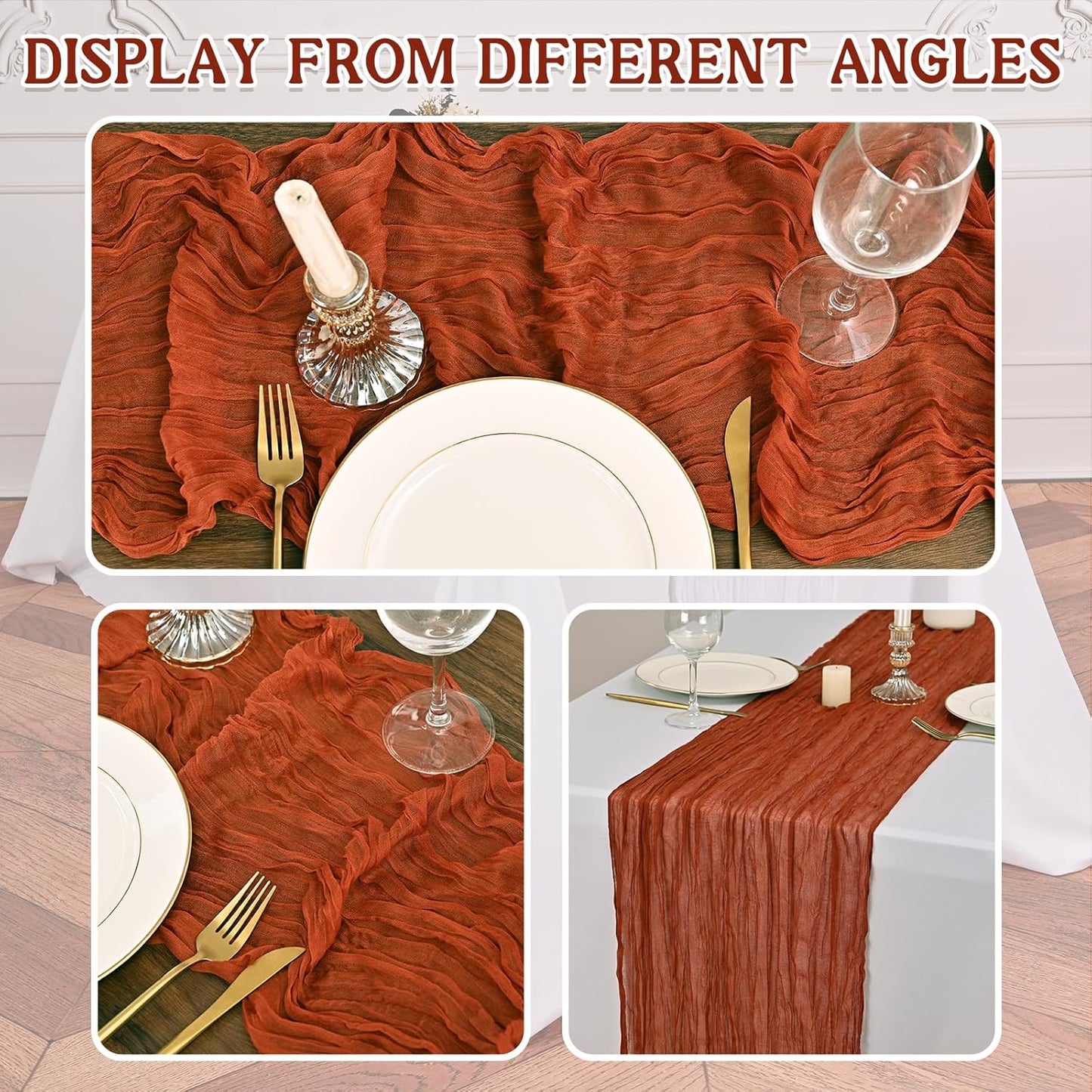 12 Pack Terracotta Cheesecloth Table Runner 20 x 120 inch Gauze 10FT Semi Sheer Boho Fabric Cheese Cloth Table Runner for Wedding Party Birthday Baby Bridal Shower