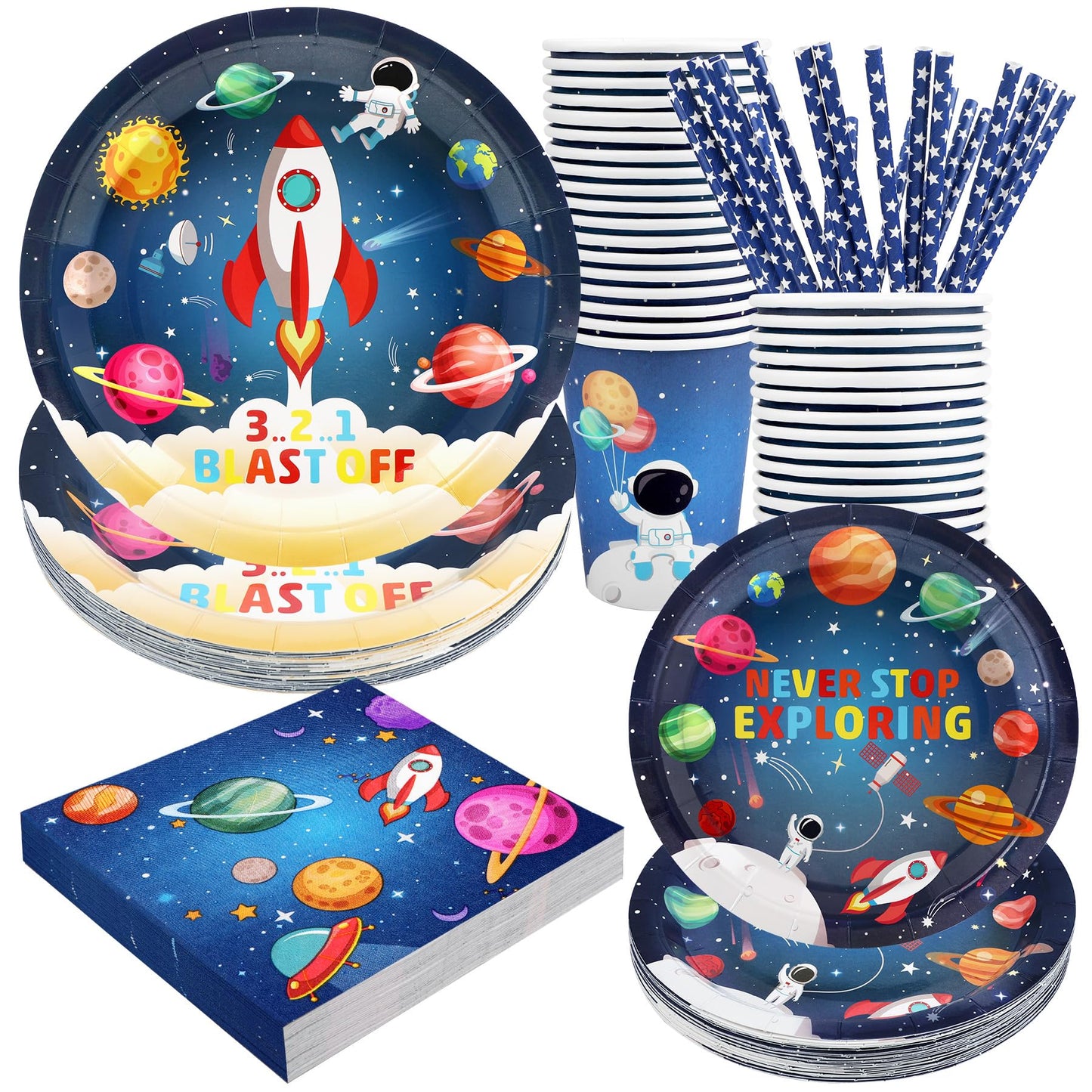 Recheel Space Themed Party Plates Set, Outer Space Party Decorations