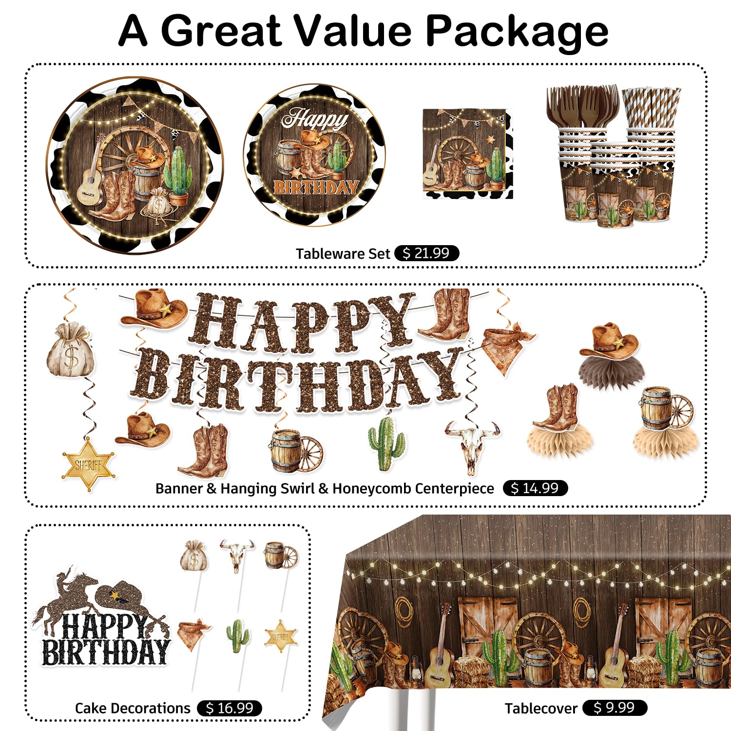 205PCS Xynic Western Cowboy Birthday Party Decorations Set for 25 Guests