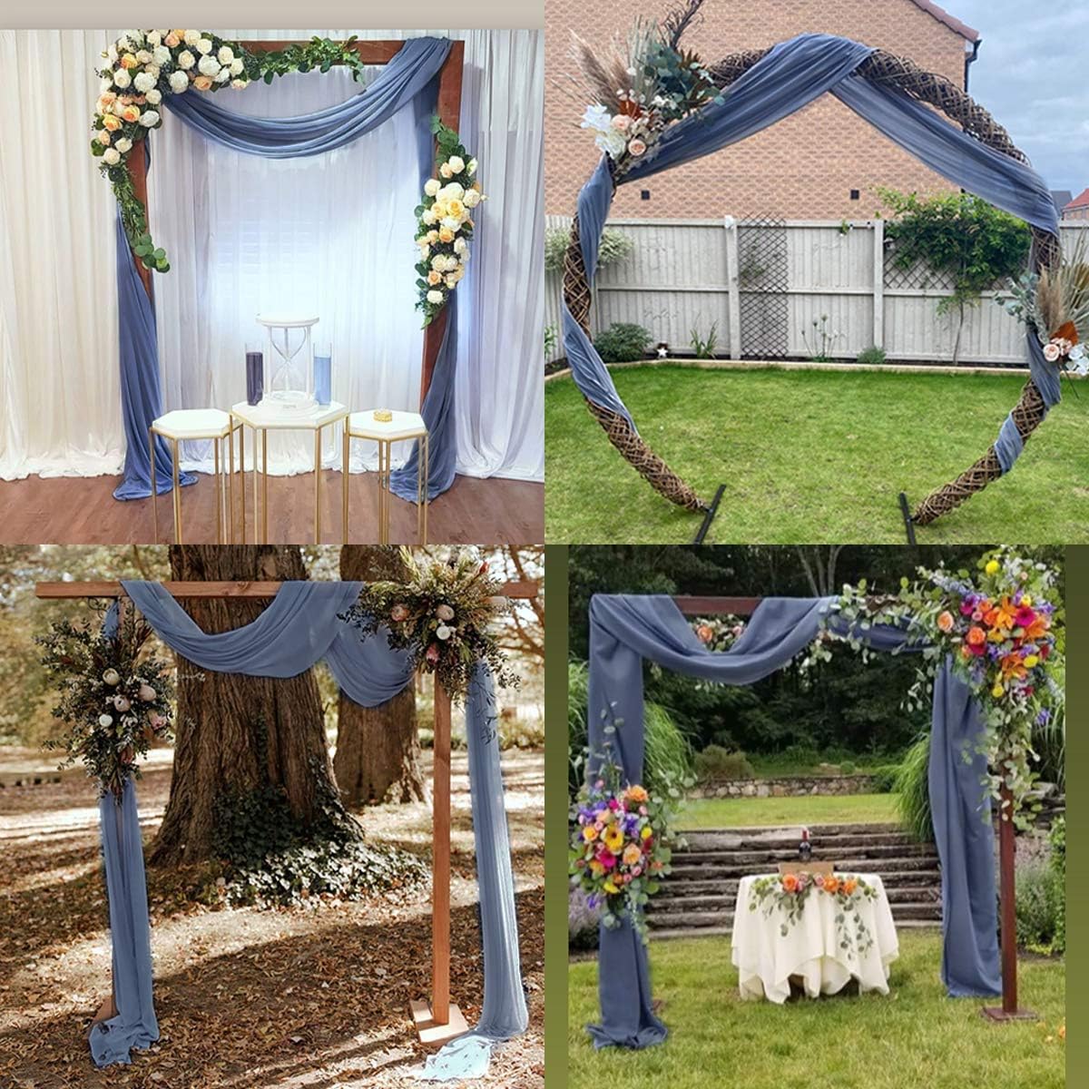 Socomi Wedding Arch Draping Fabric 3 Panels 29" x 19Ft Dusty Blue Sheer Chiffon Curtain Drapes 6 Yards for Wedding Ceremony Birthday Party Decoration