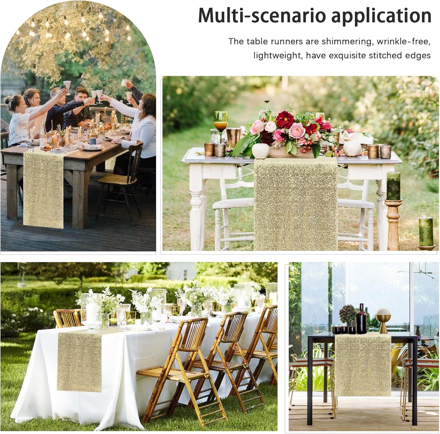 2 Packs 12 x 72 inches Sequin Table Runner, Champagne Glitter Table Runner for Birthday Party Supplies Wedding Engagement Baby Shower Holiday Celebration Event Decorations