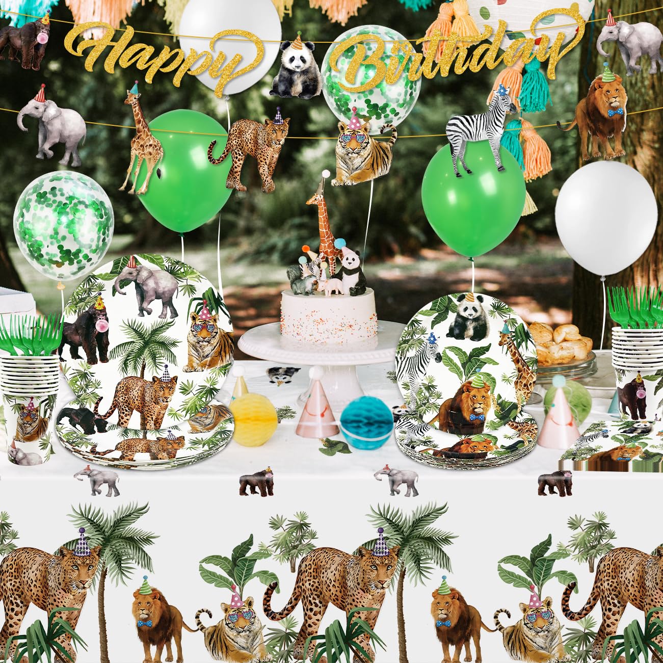 Jungle Theme Safari Birthday Party Decorations, Wild Animal Plates and Napkins for Boy Kids Jungle