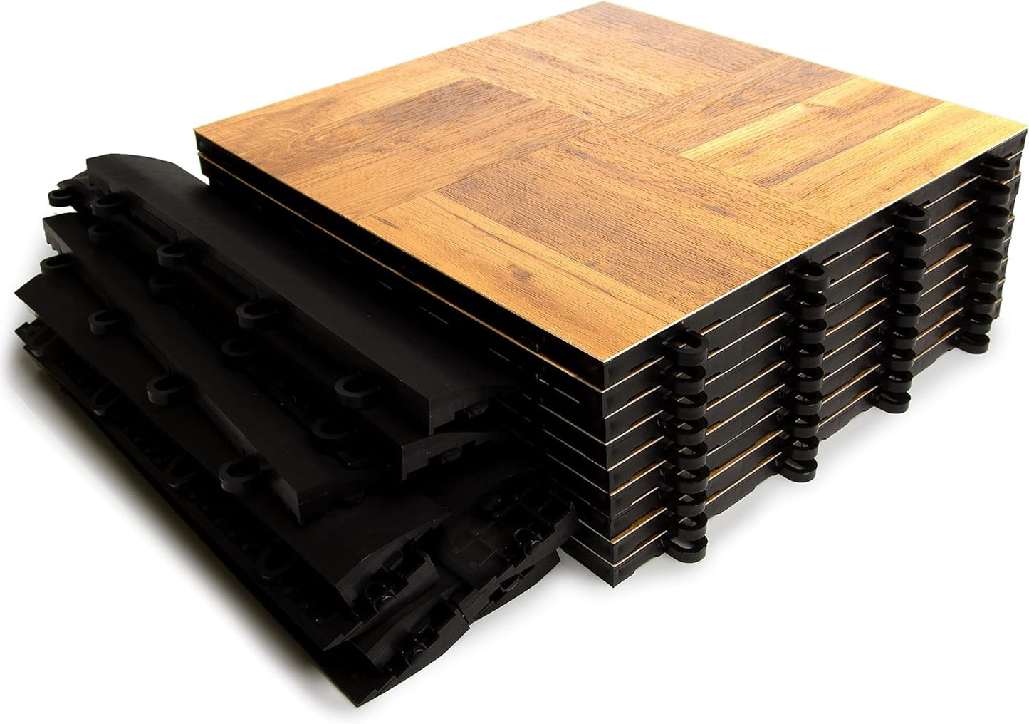 Big Floors 3X3OAKFLOOR Interlocking Lightweight Plastic Modular Dance Floor Kit (3' x 3'), Oak, 21 Piece